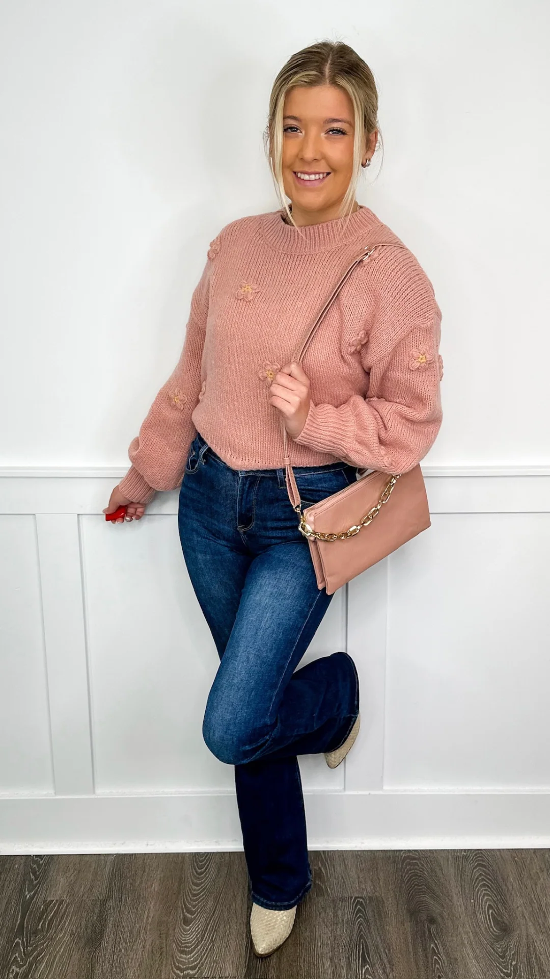 A Girly Girl Knit Long Sleeve Pink Avery Mae Sweater Top - Image 4