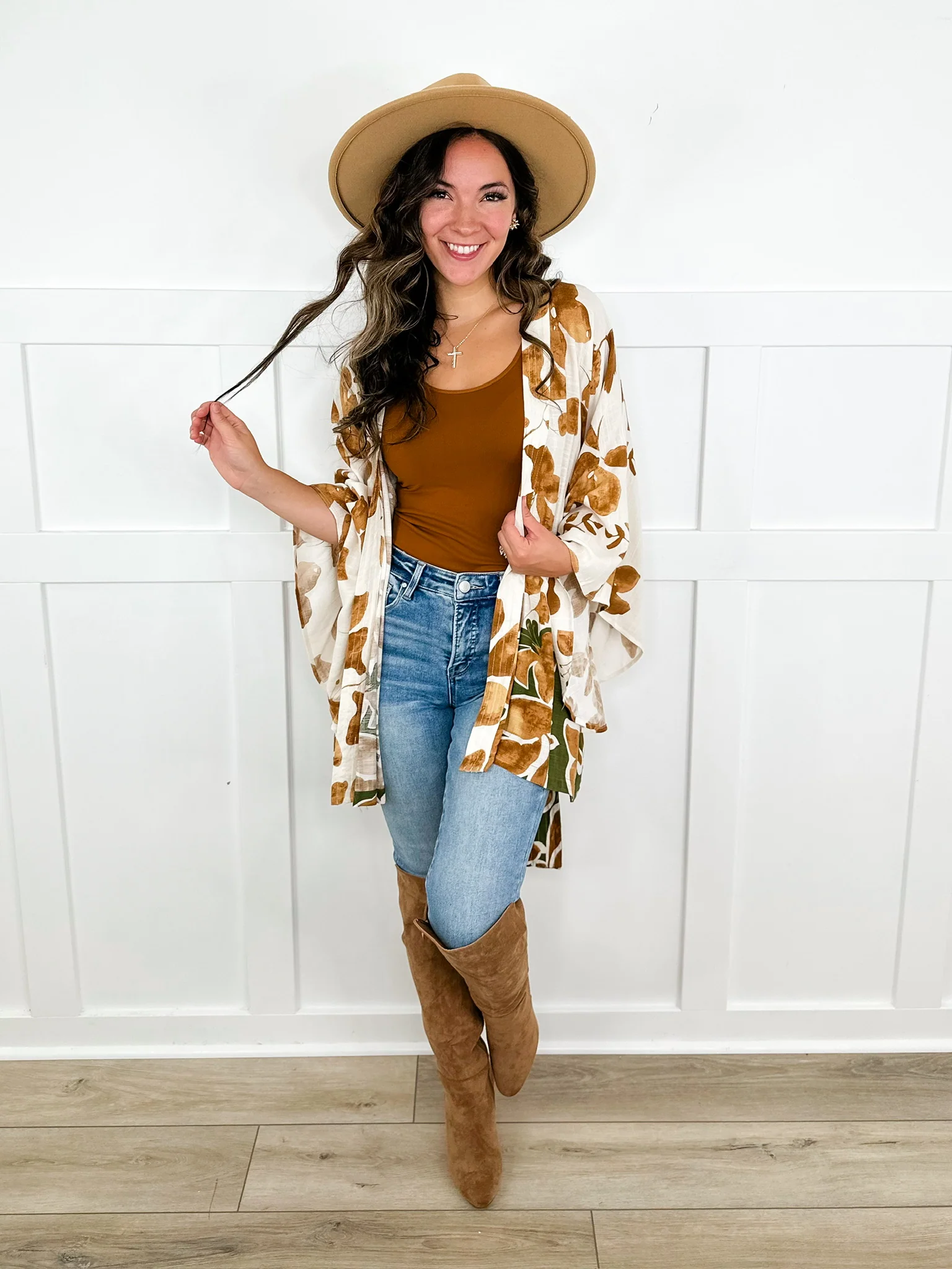 Above & Beyond Rayon 3/4 Sleeve Cream Avery Mae Kimono - Image 3