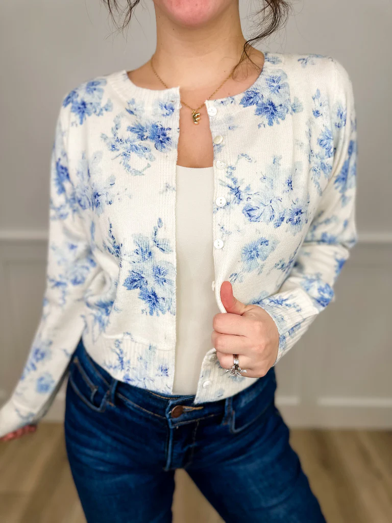 Adoring You Knit Long Sleeve Ivory Avery Mae Cropped Button Up Sweater Top