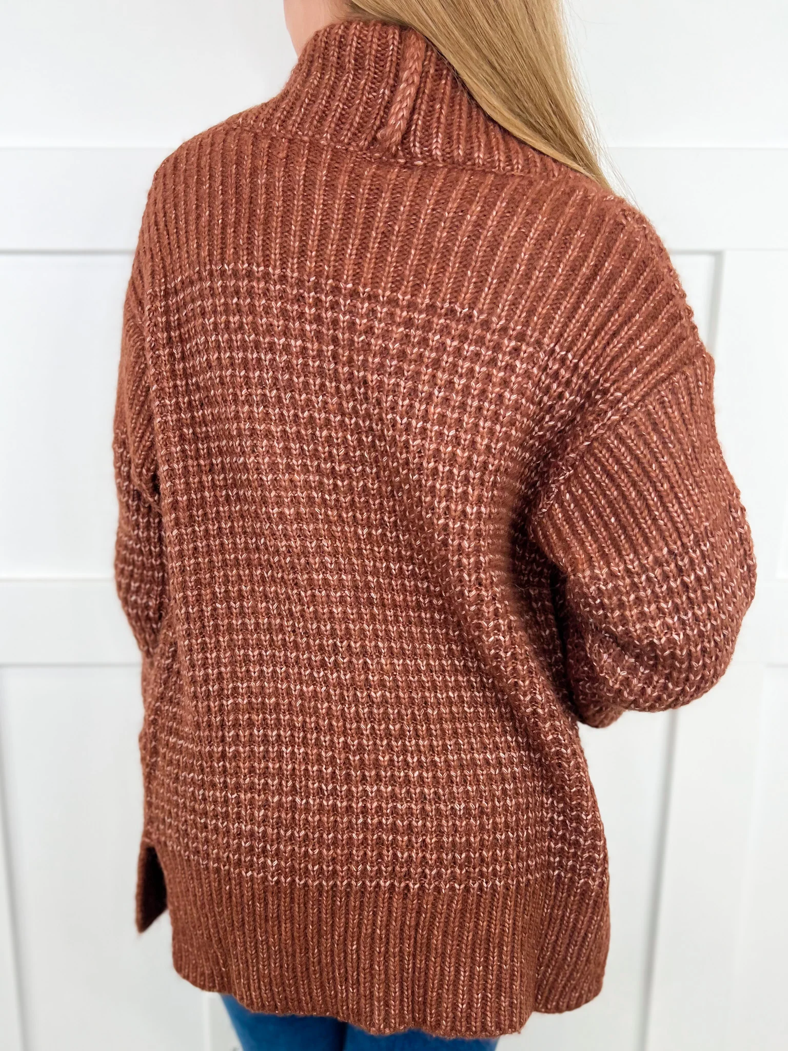 All About Cozy Knit Long Sleeve Rust Avery Mae Cardigan - Image 2