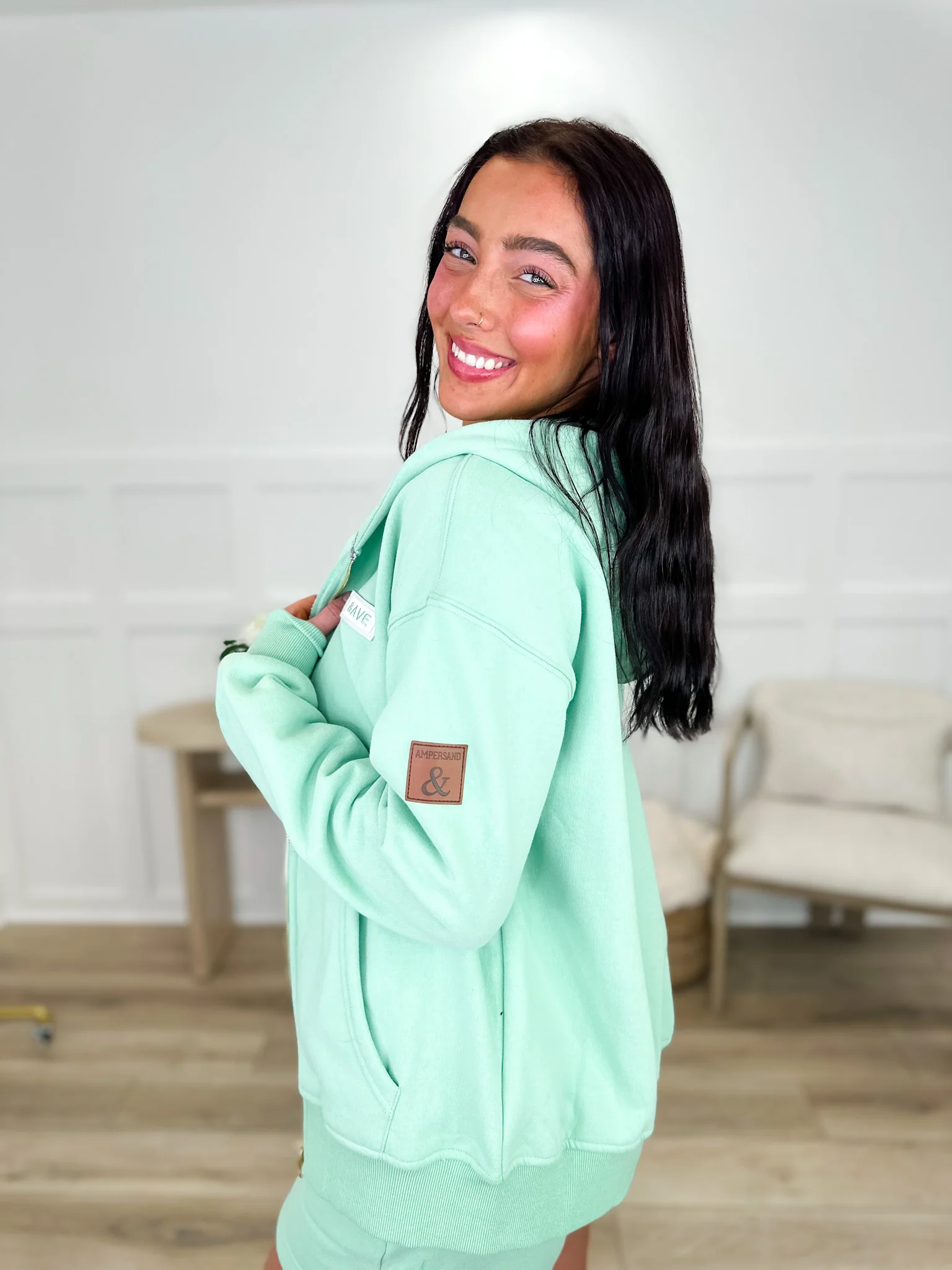 All in My Head Cotton Blend Long Sleeve Green Avery Mae Full Zip Hoodie Sweatshirt - Image 4