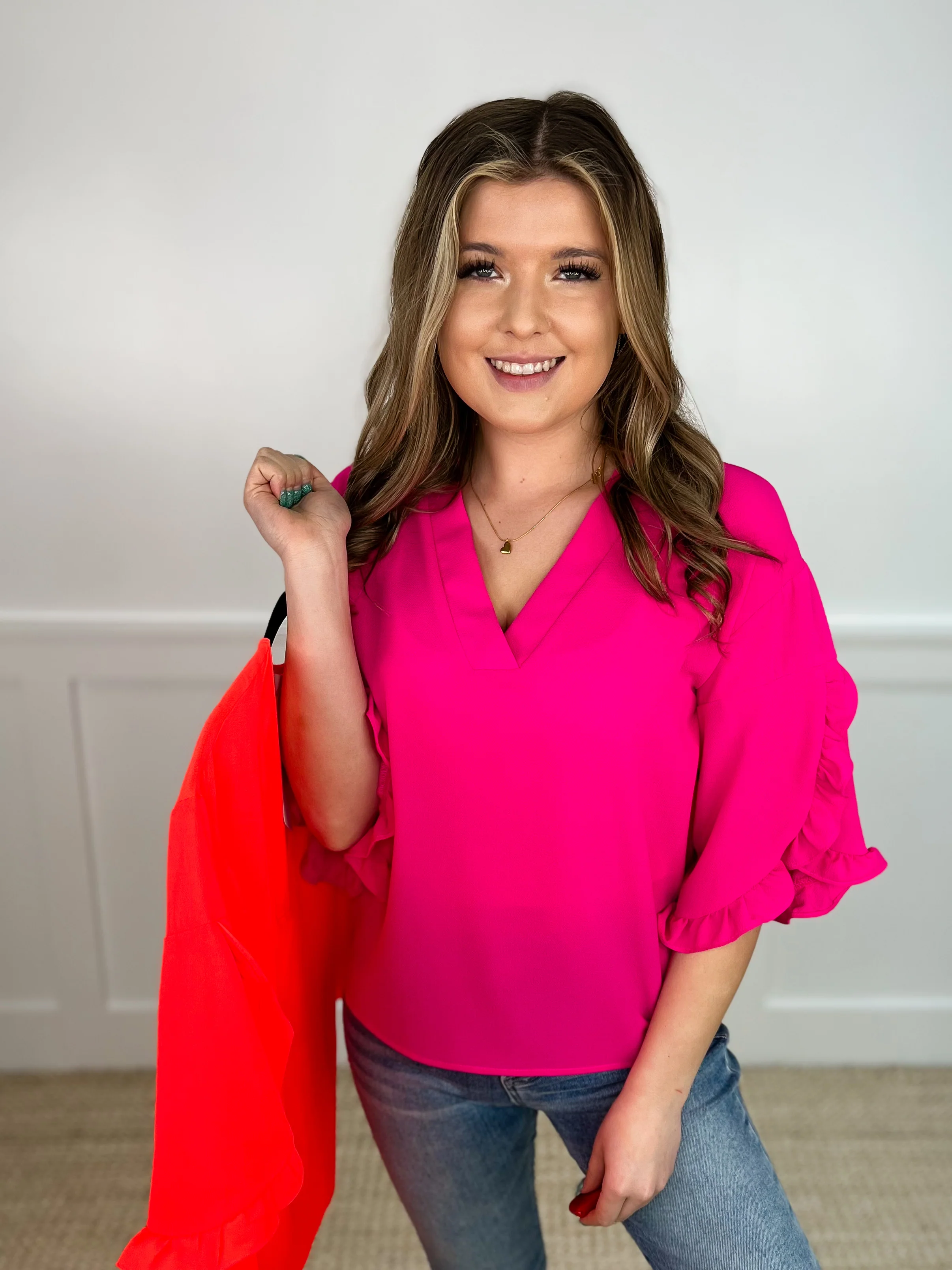 All Ruffled Up Lightweight 3/4 Sleeve Avery Mae Top - 2 colors!