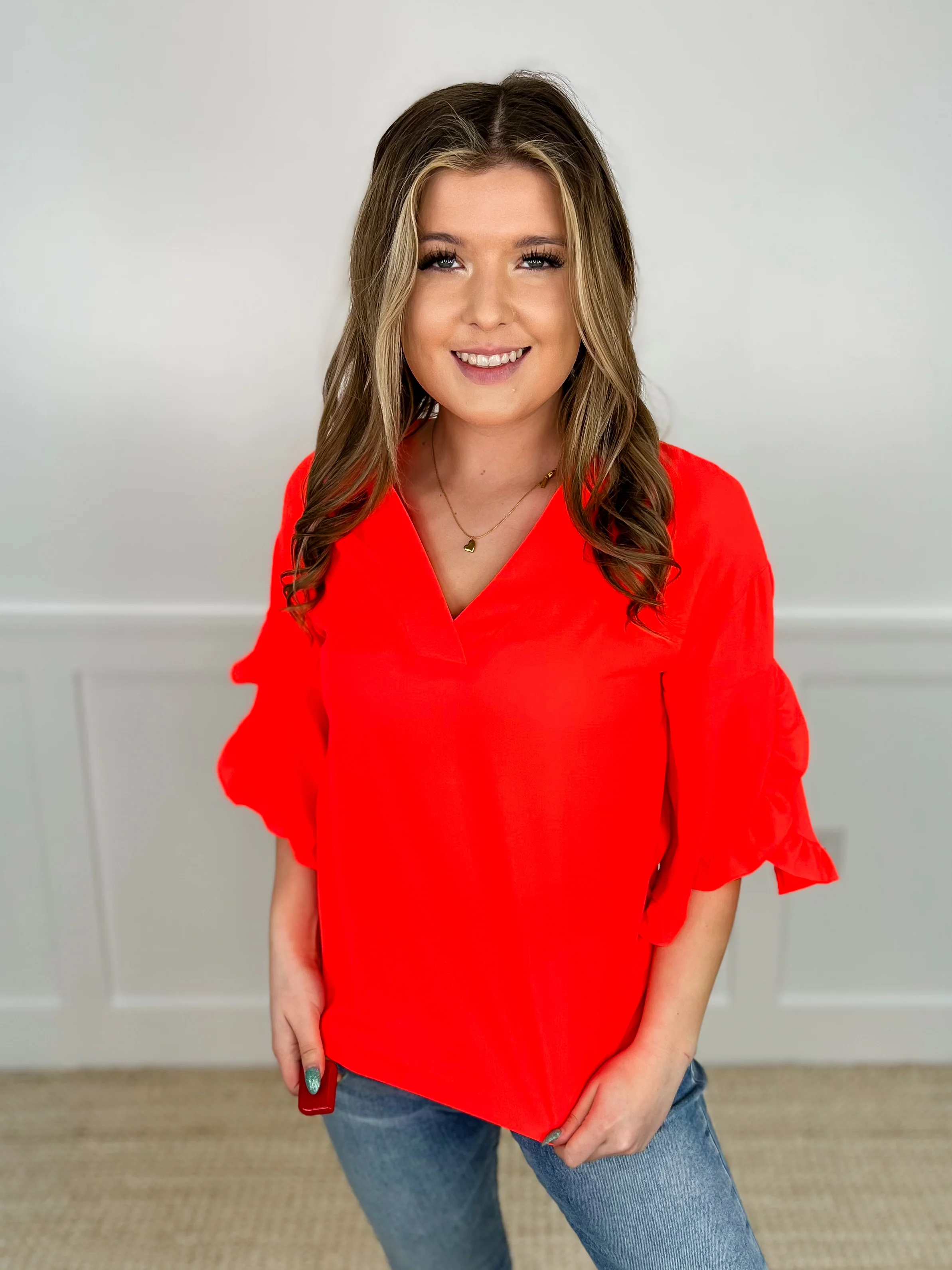All Ruffled Up Lightweight 3/4 Sleeve Avery Mae Top - 2 colors! - Image 2