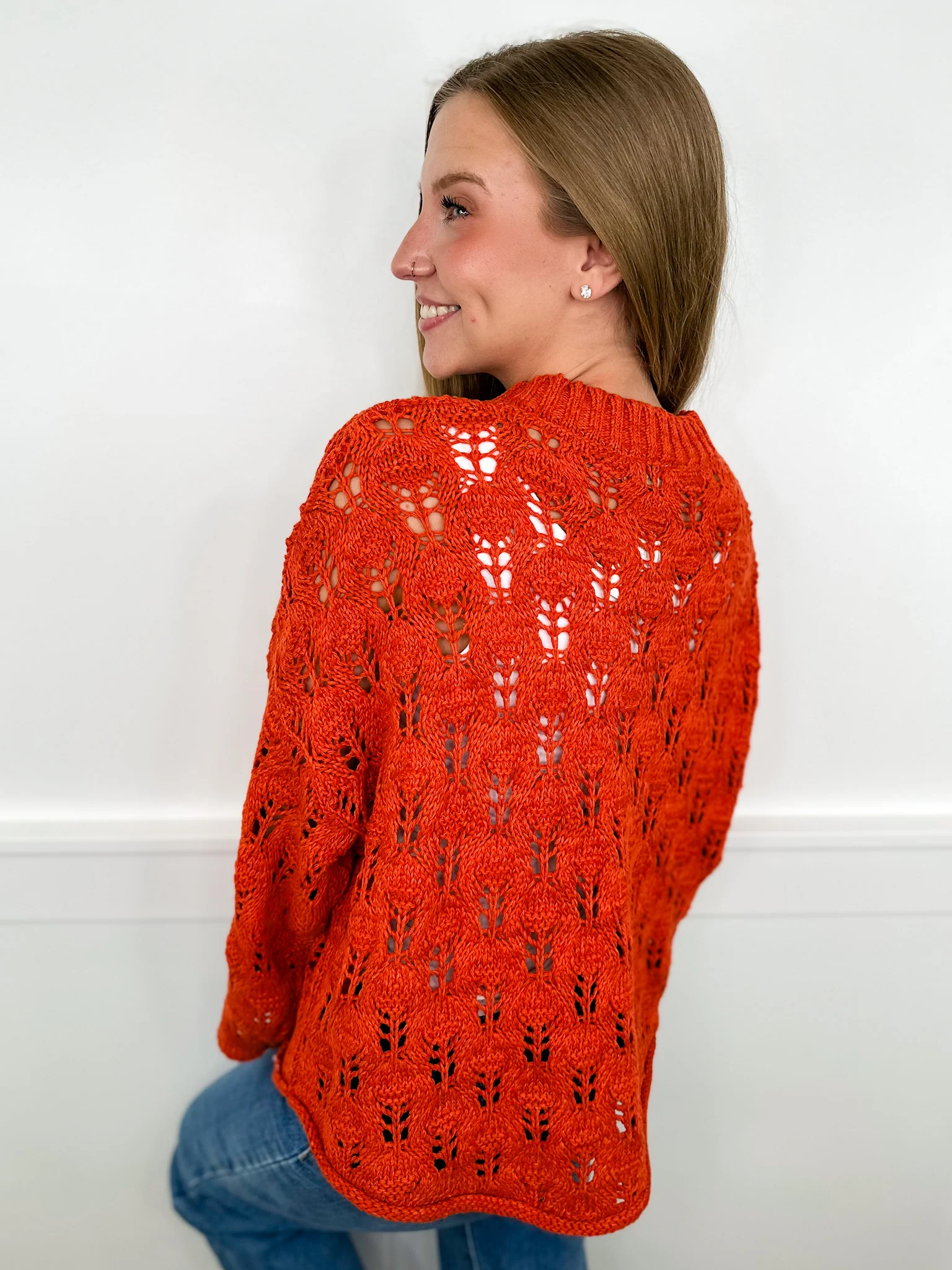 All the Needed Comfort Cotton Blend Long Sleeve Orange Avery Mae Sweater Top - Image 2