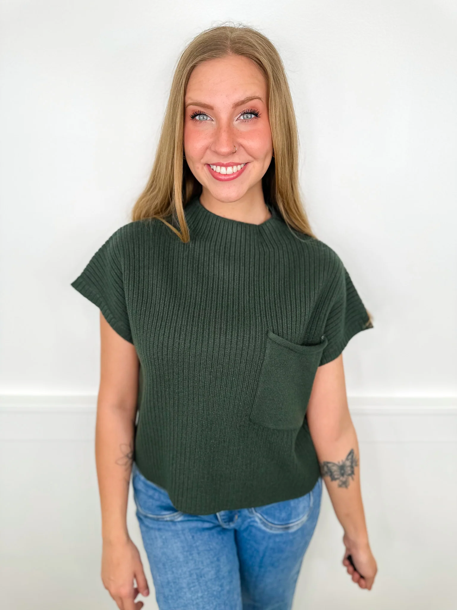 All the Needed Style Rayon Blend Short Sleeve Avery Mae Mom Cropped Sweater Top - 6 colors! - Image 3