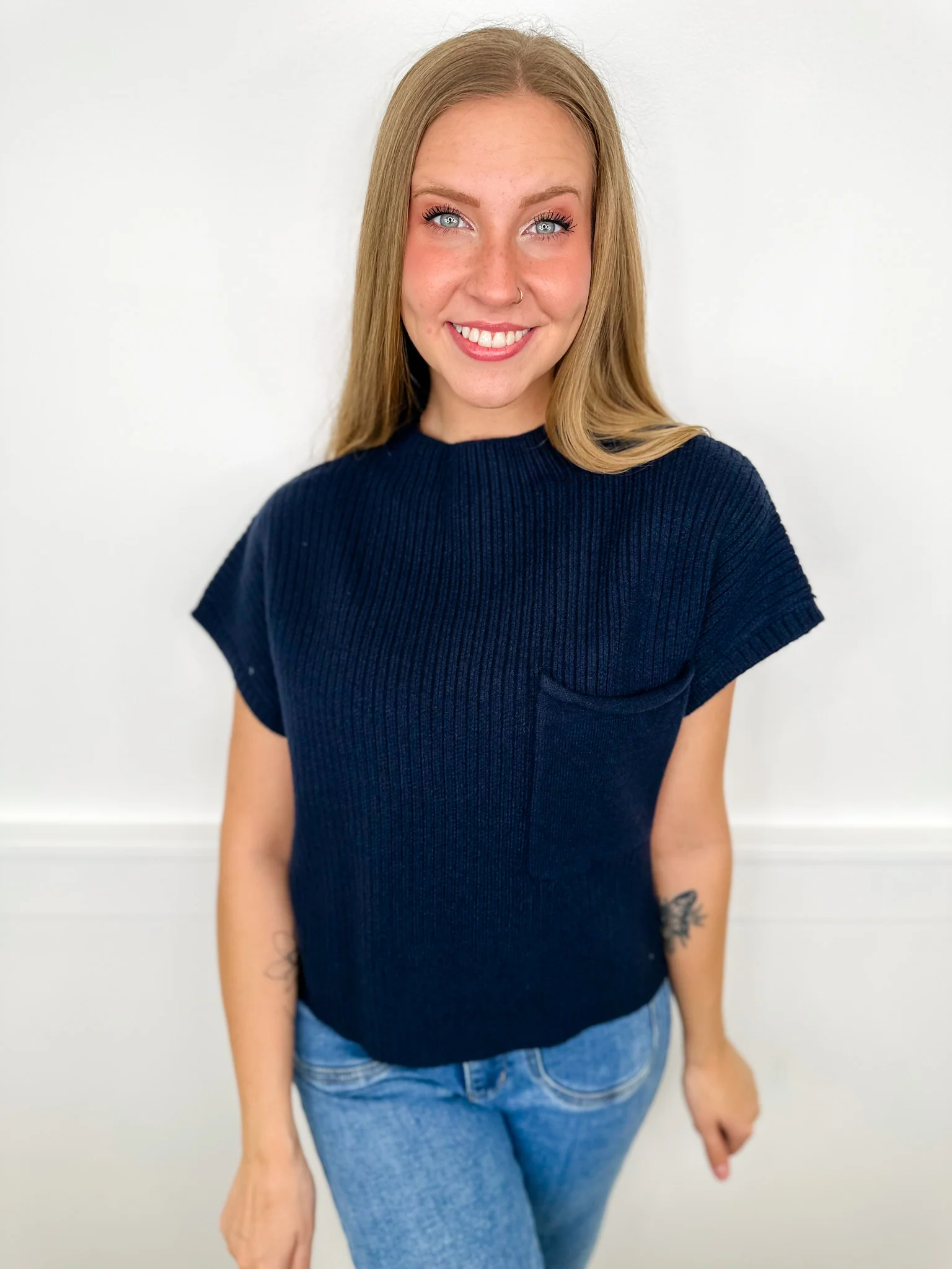 All the Needed Style Rayon Blend Short Sleeve Avery Mae Mom Cropped Sweater Top - 6 colors! - Image 4