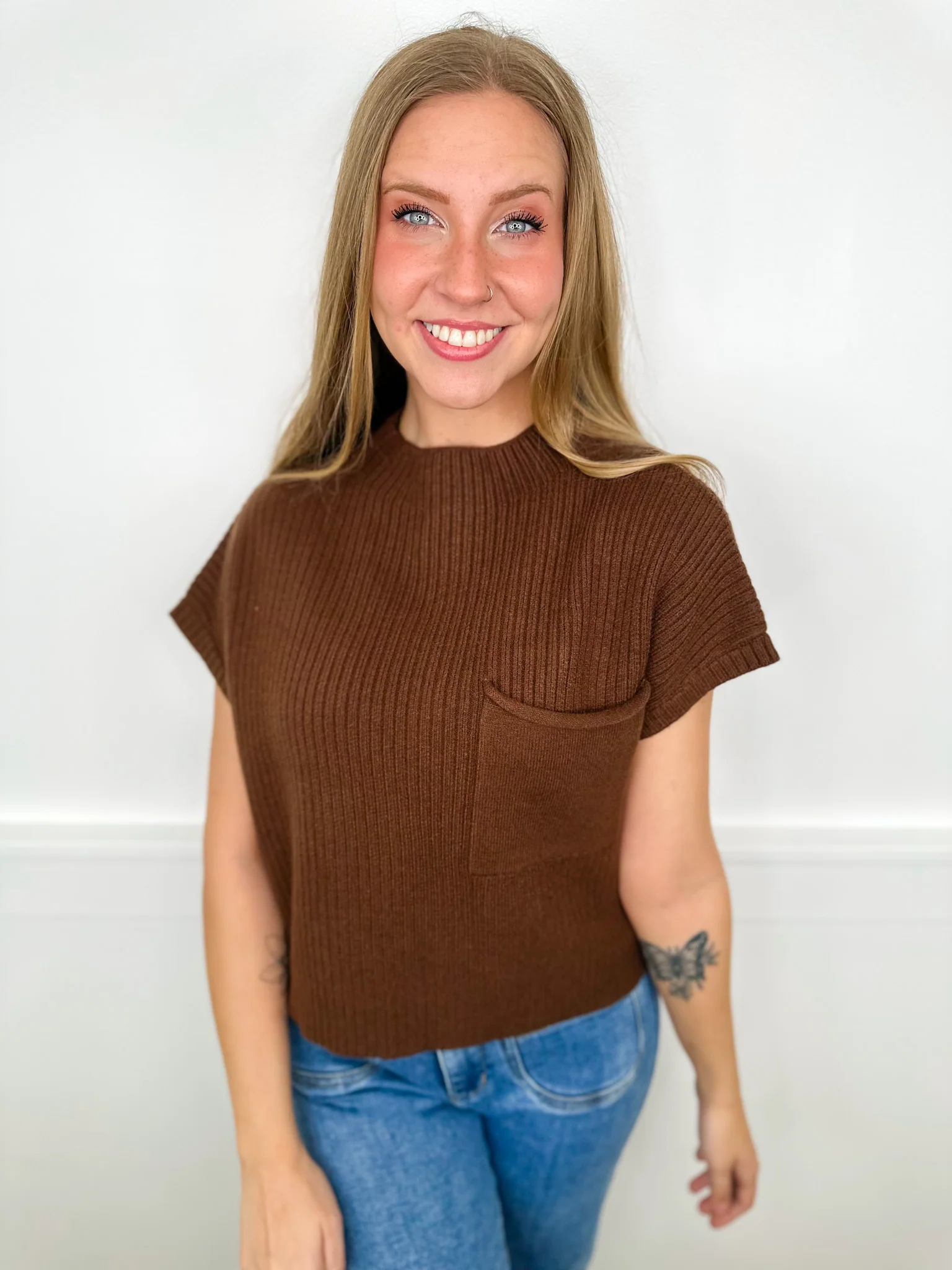 All the Needed Style Rayon Blend Short Sleeve Avery Mae Mom Cropped Sweater Top - 6 colors! - Image 7
