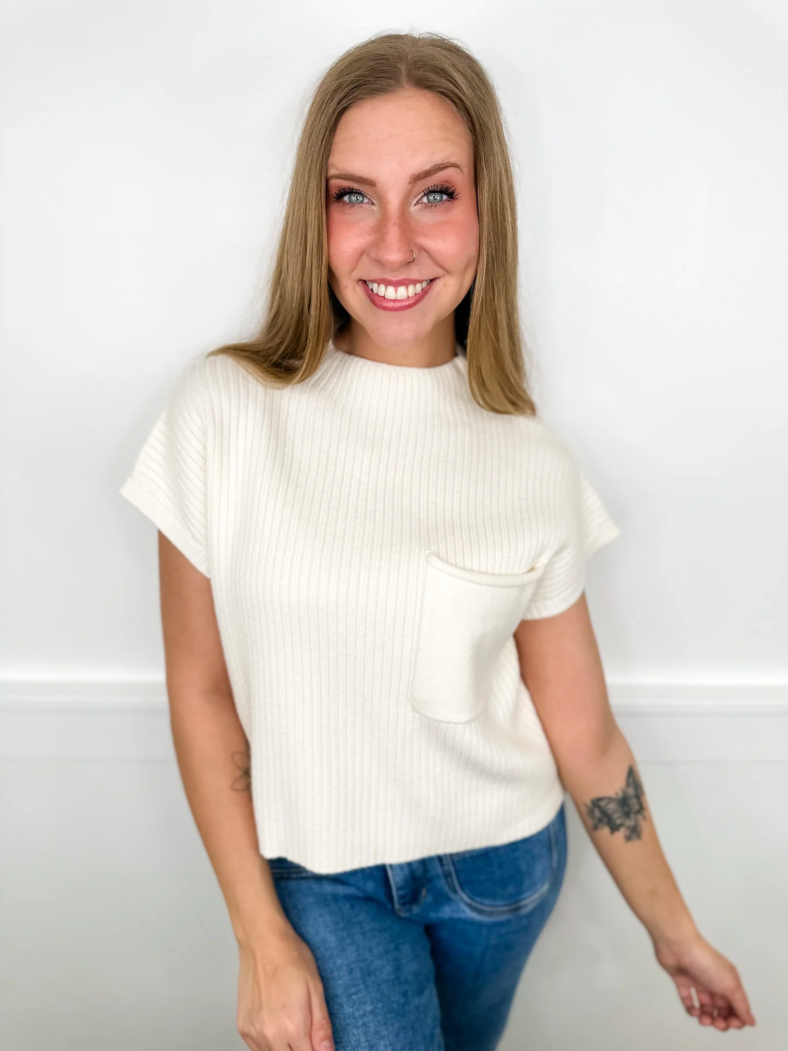 All the Needed Style Rayon Blend Short Sleeve Avery Mae Mom Cropped Sweater Top - 6 colors! - Image 9