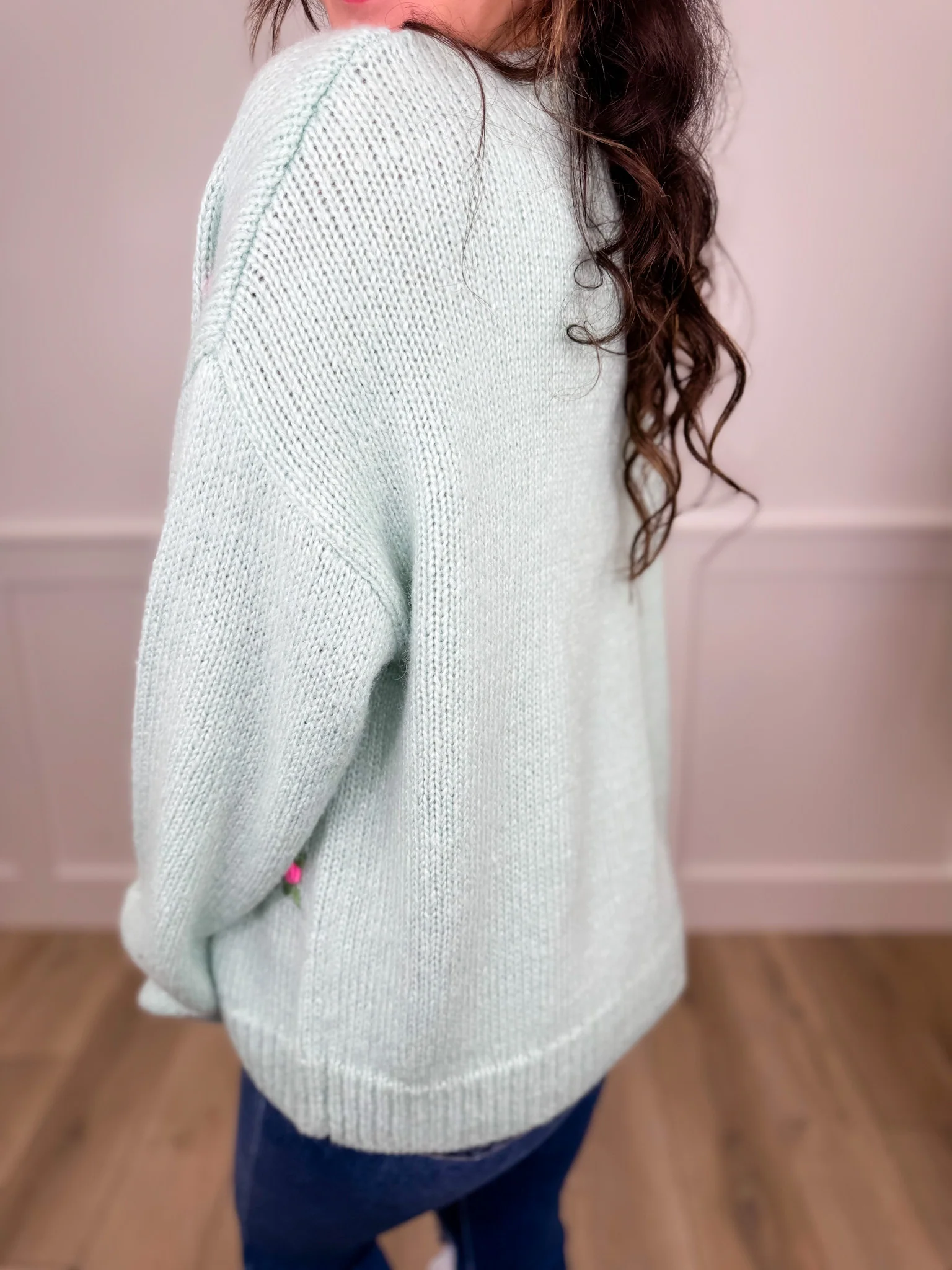 Ampersand Avenue First Date Flutters Knit Long Sleeve Mint Button Up Cardigan - Image 2