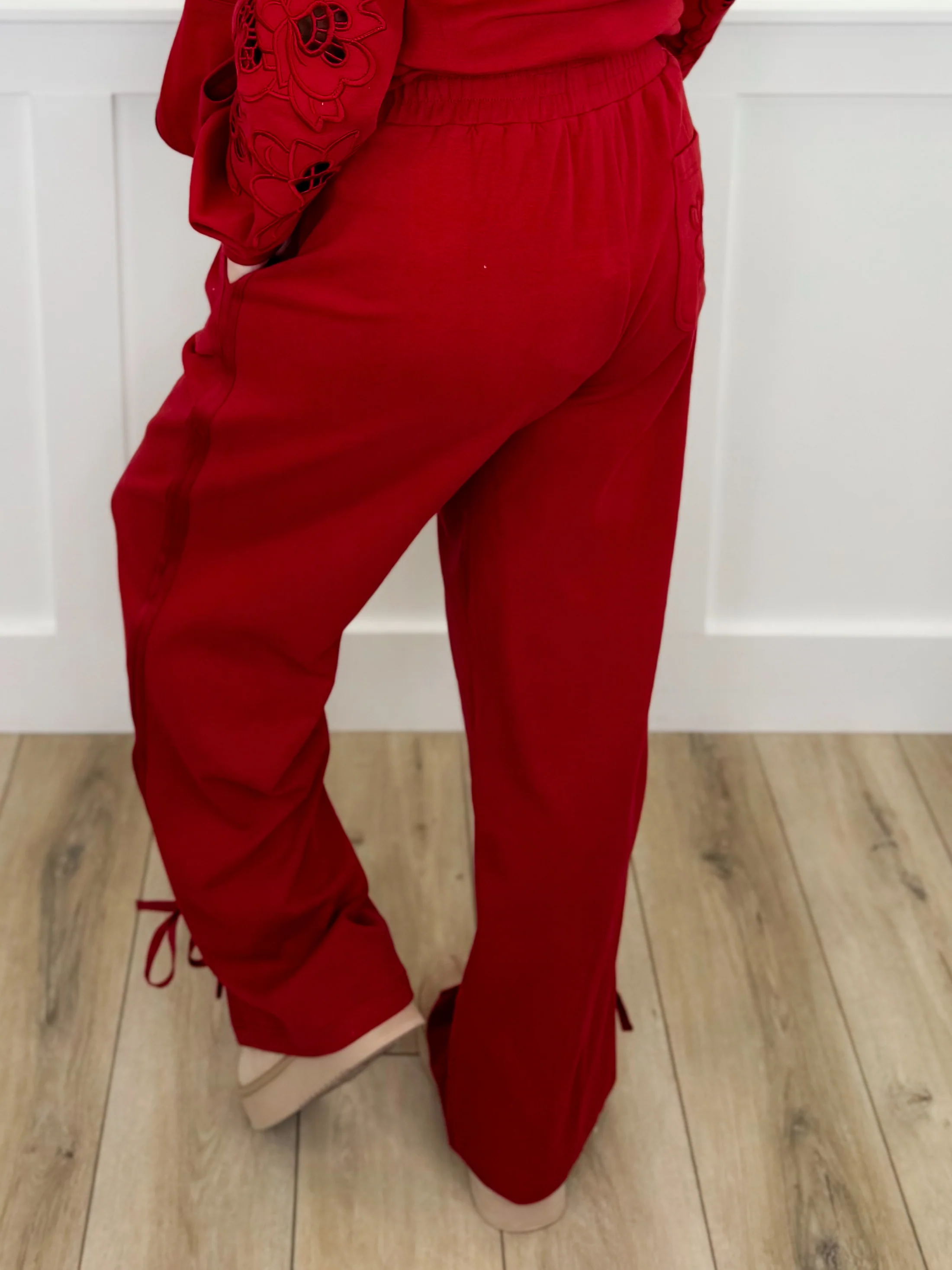 Ampersand Avenue Just Being Me High-Rise Cotton Blend Wide Leg Red Bottoms - Image 2