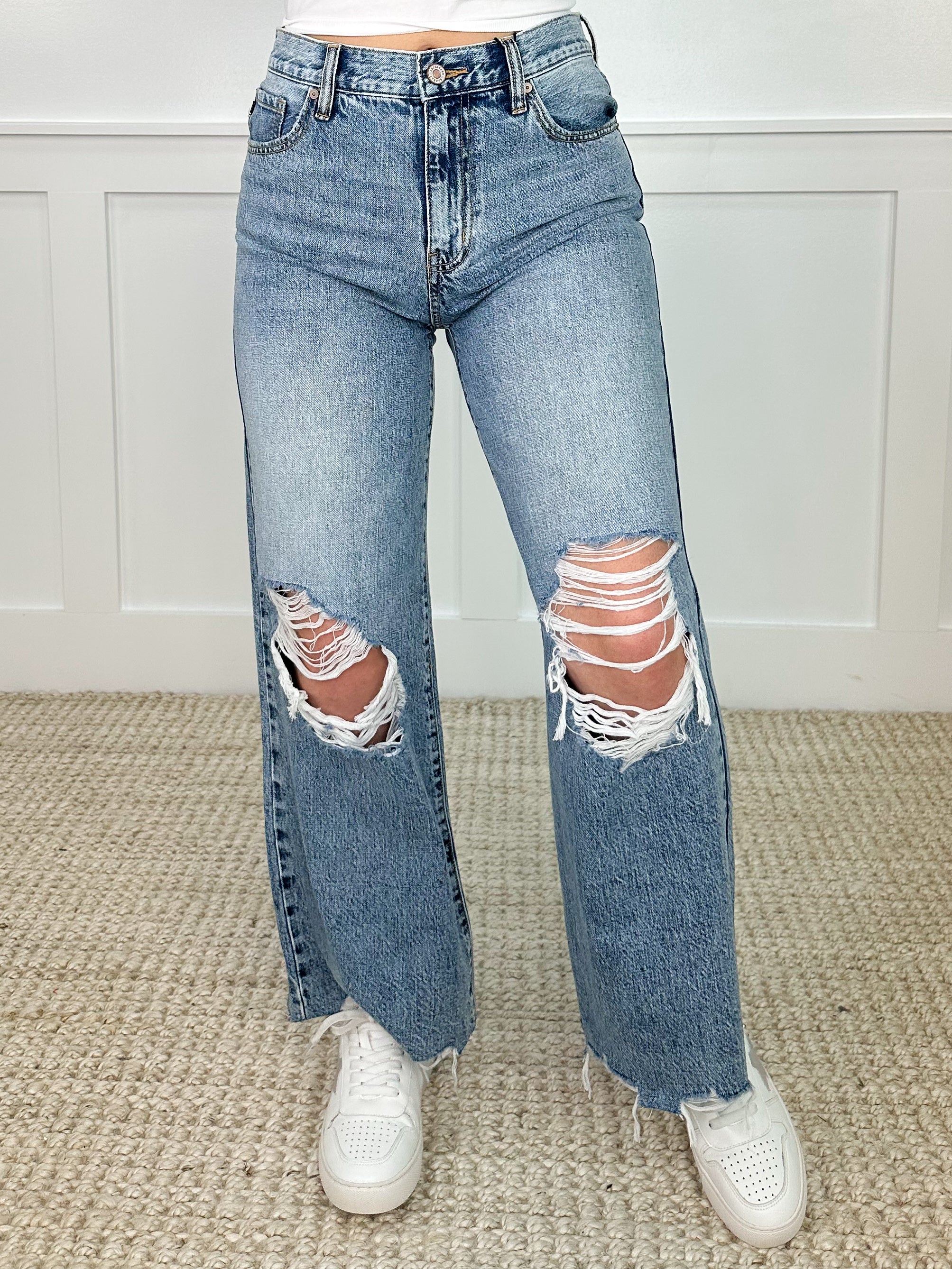 Ampersand Avenue Peyton Distressed High-Rise Fray Wide Leg Cropped Light Wash Jeans