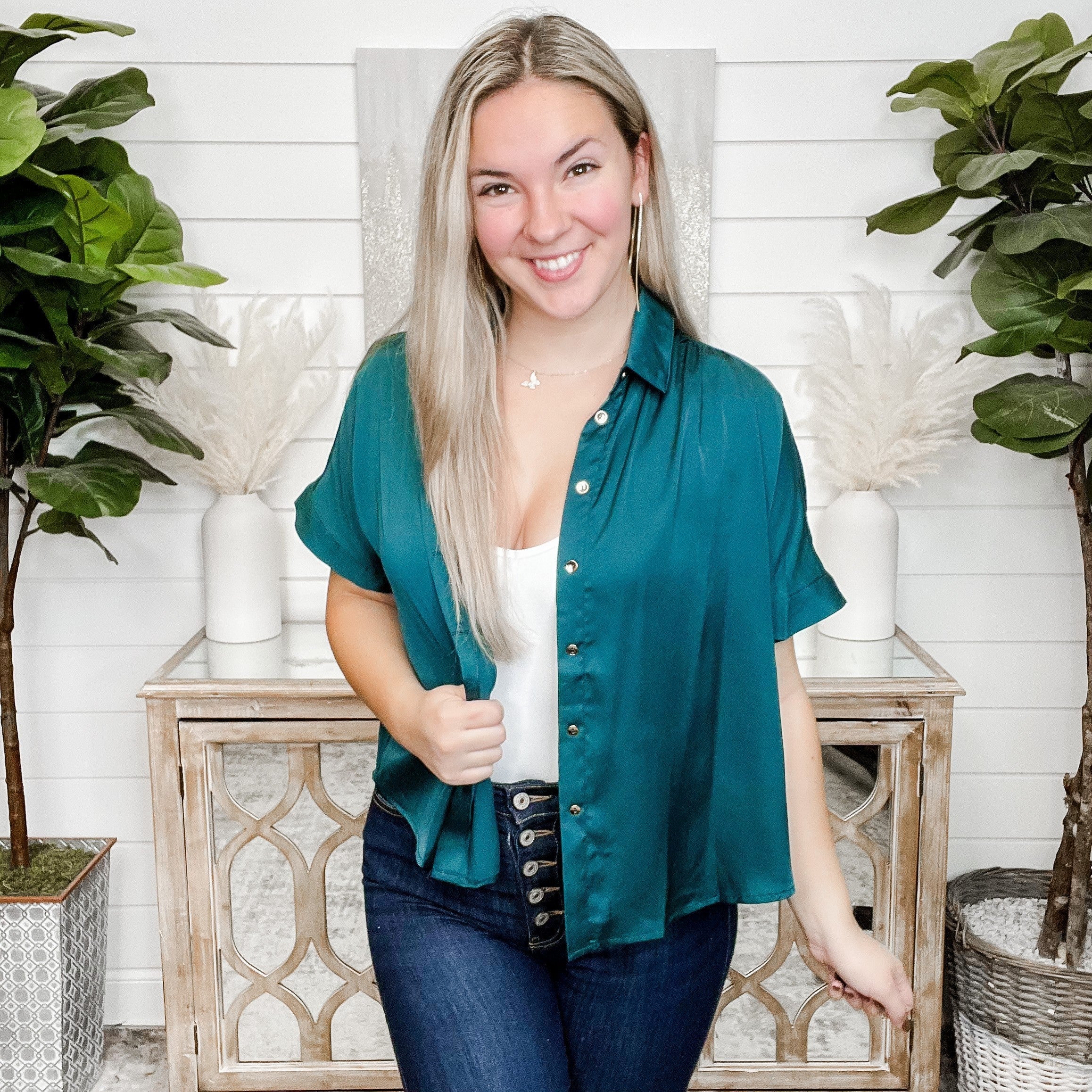 Ask Yourself Satin Button Up Top - 2 colors! - Image 2