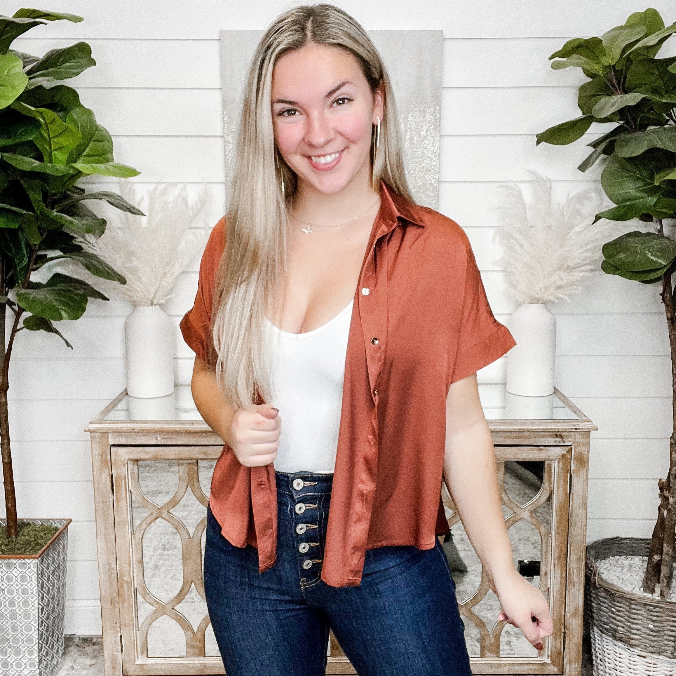 Ask Yourself Satin Button Up Top - 2 colors! - Image 3