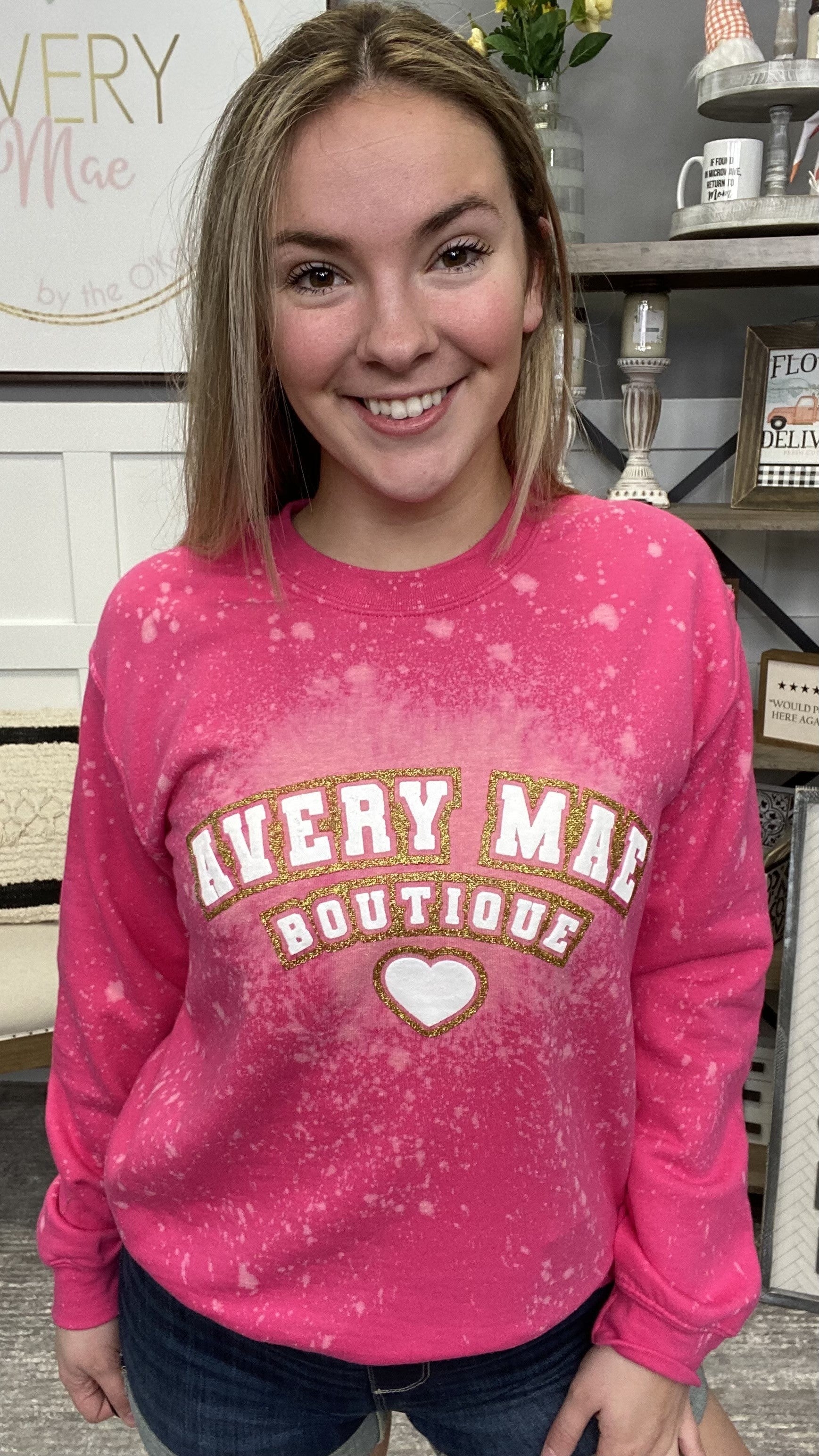 Avery Mae Boutique Anniversary Bleached Crewneck Sweatshirt - 2 colors! - Image 3