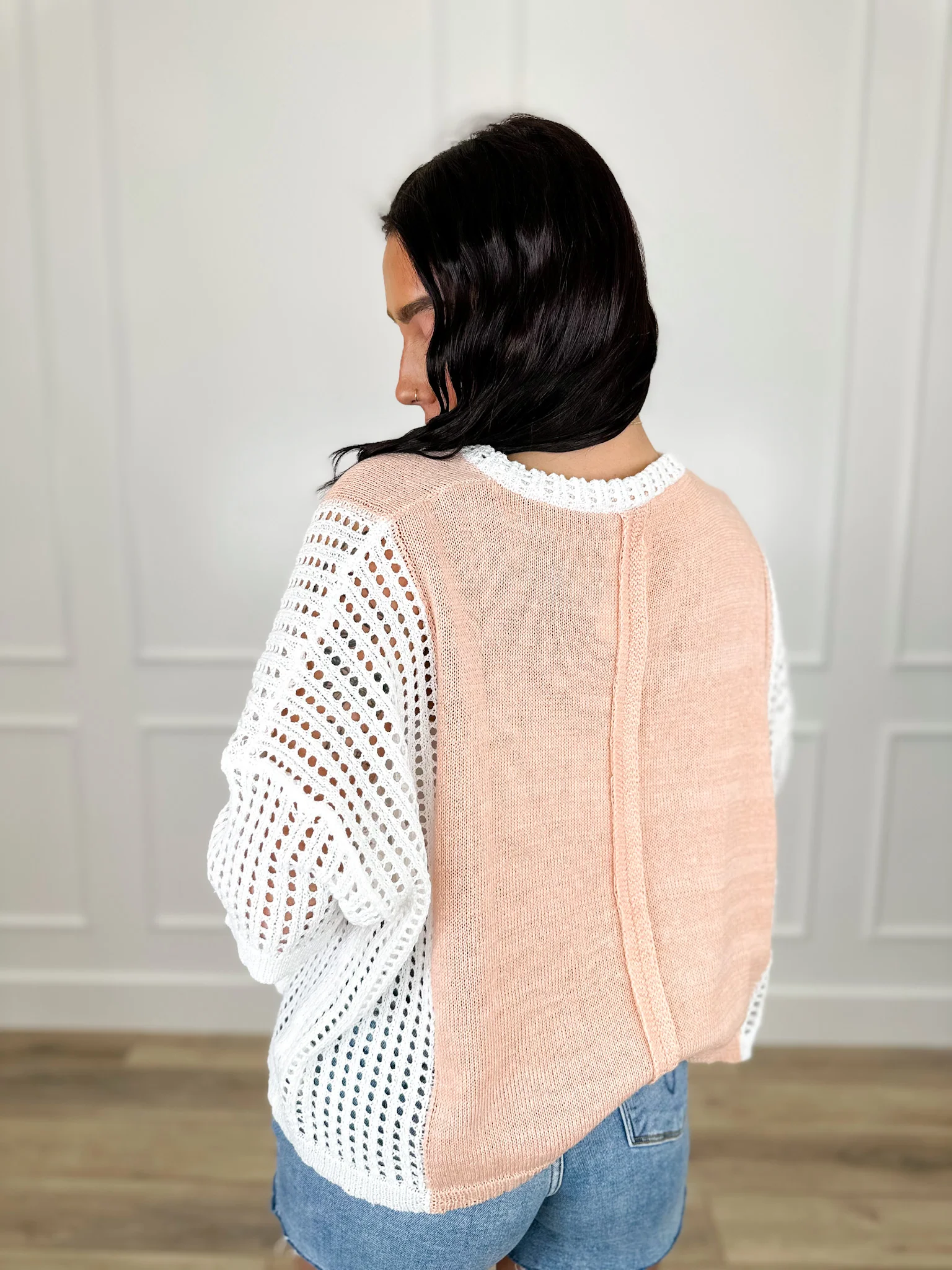Back to Life Cotton Blend Short Sleeve Peach Avery Mae Sweater Top - Image 2