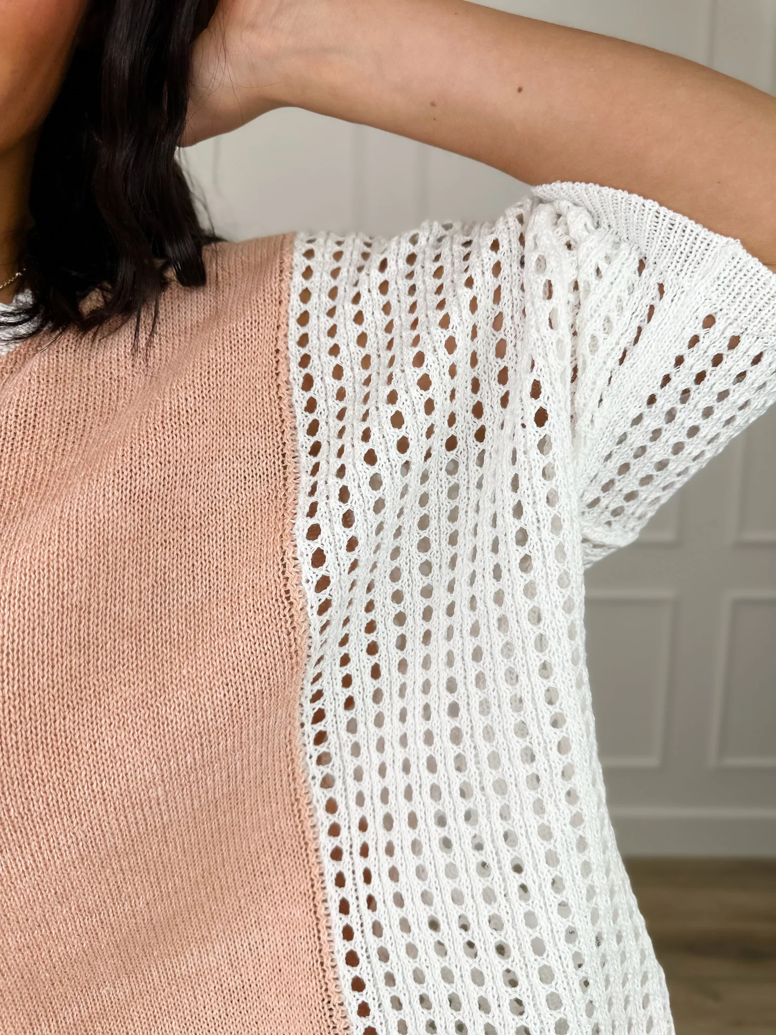 Back to Life Cotton Blend Short Sleeve Peach Avery Mae Sweater Top - Image 3