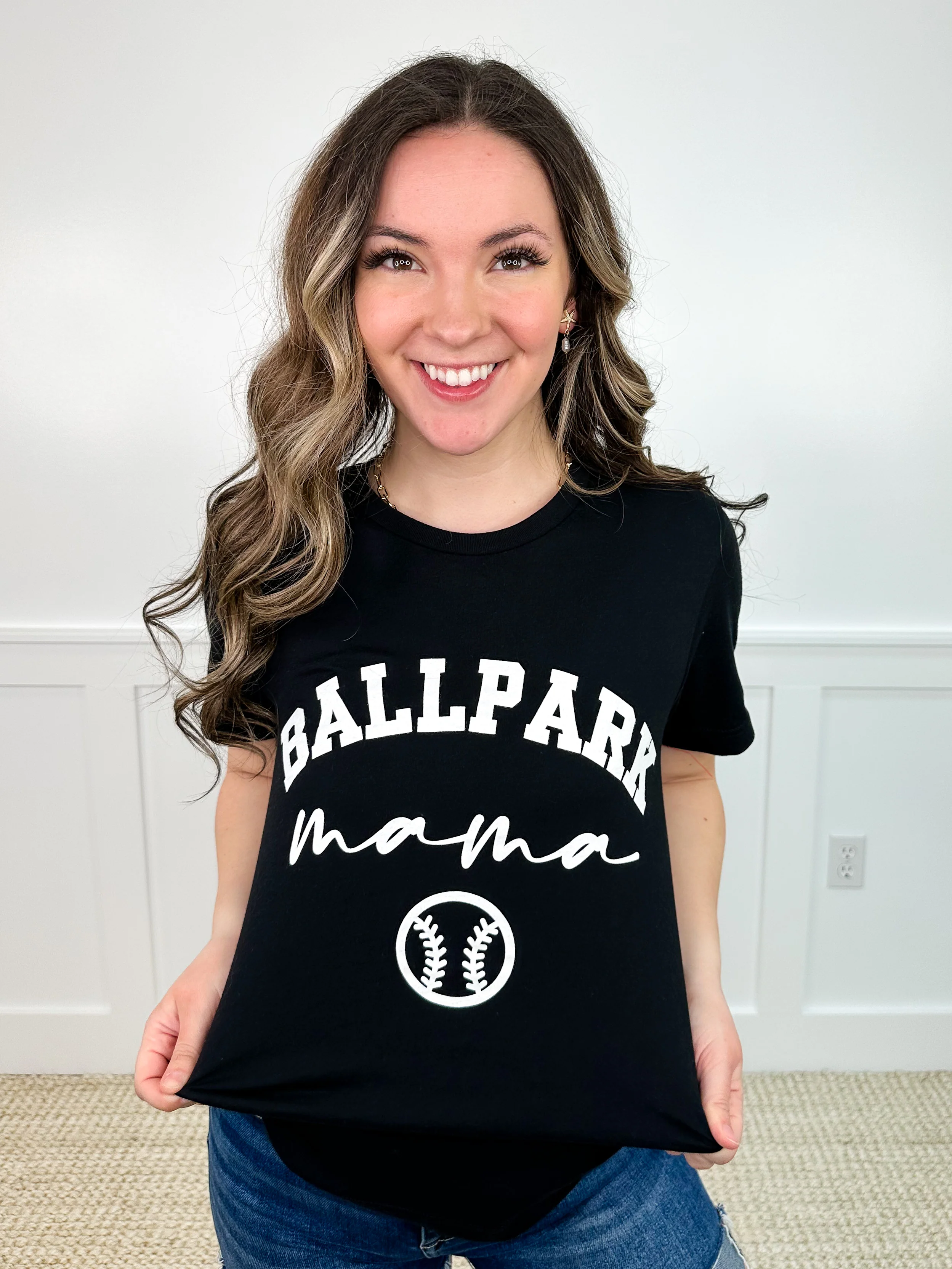Ballpark Mama Cotton Blend Short Sleeve Black Avery Mae Graphic Tee Shirt