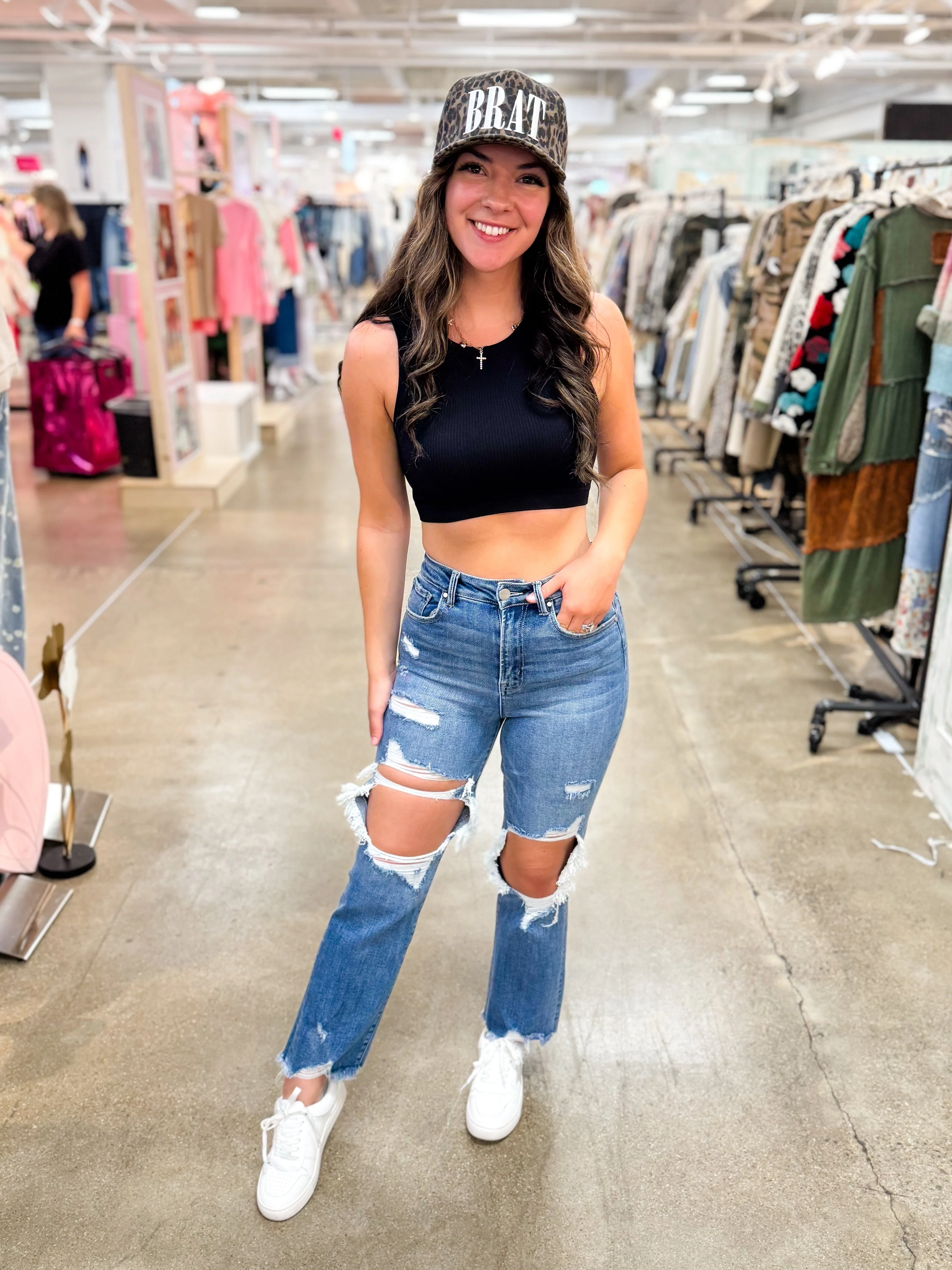 Basic Effortless Fun Ribbed Black Avery Mae Cropped Tank Top - Image 3