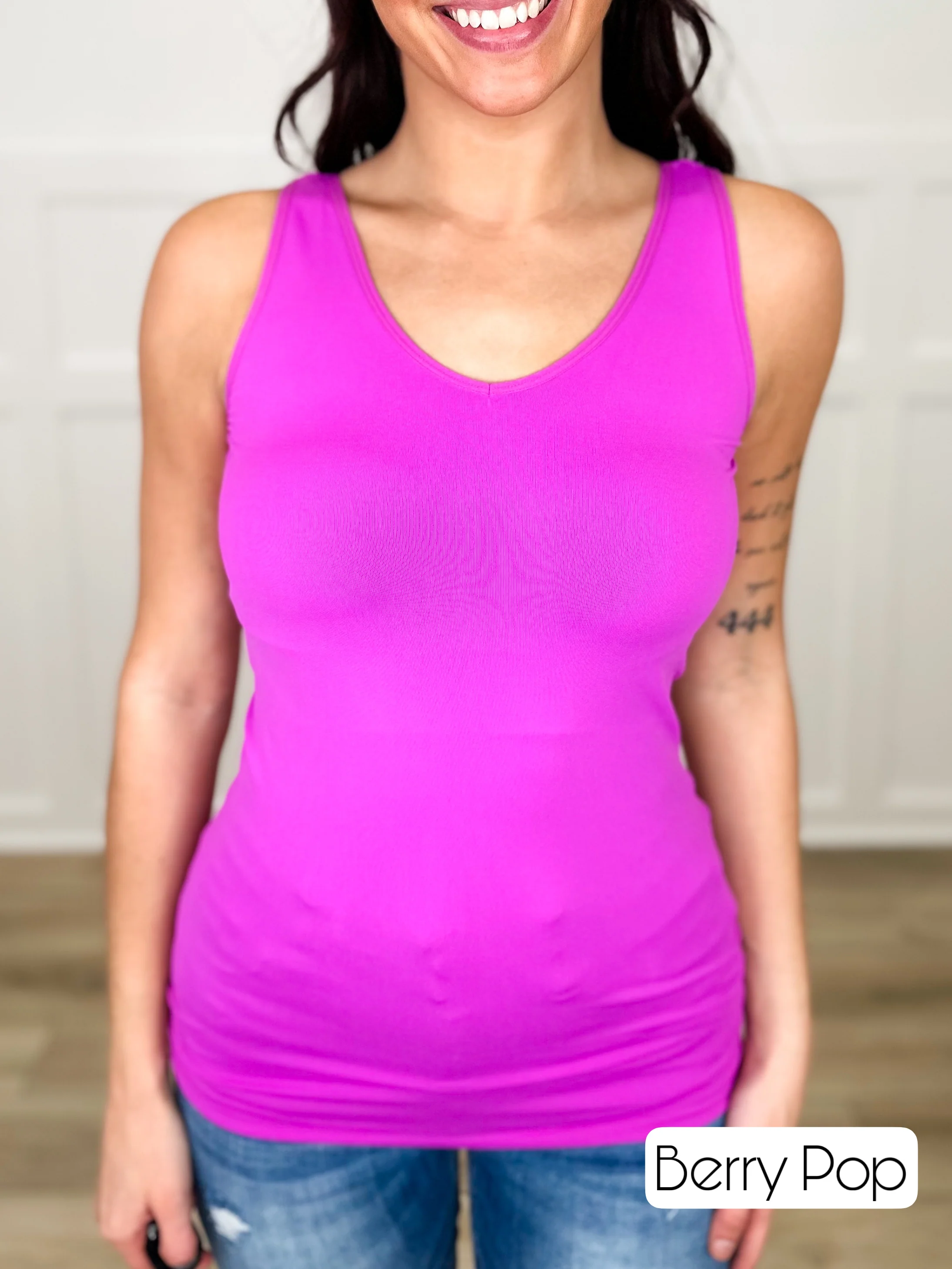 Basic Reversible V & Scoop Neck Tank Top - Multiple Colors - Image 38