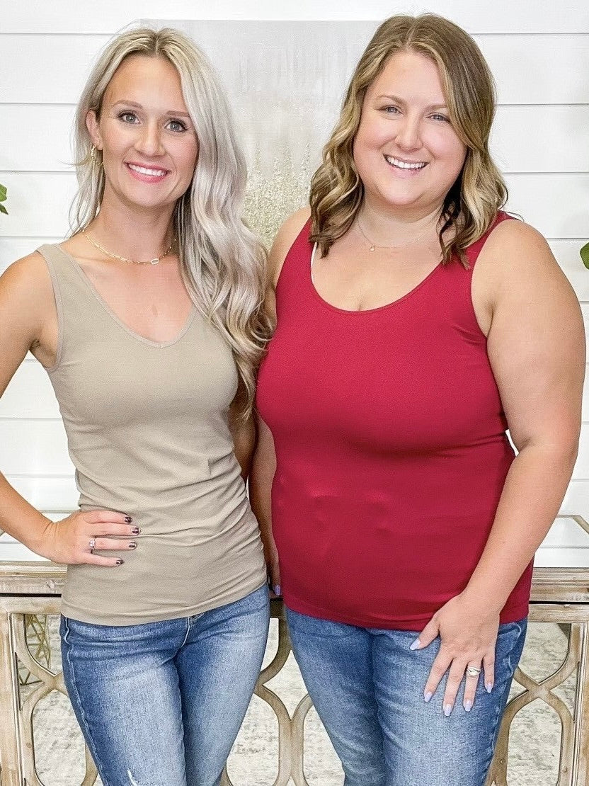 Basic Reversible V & Scoop Neck Tank Top - Multiple Colors - Image 7