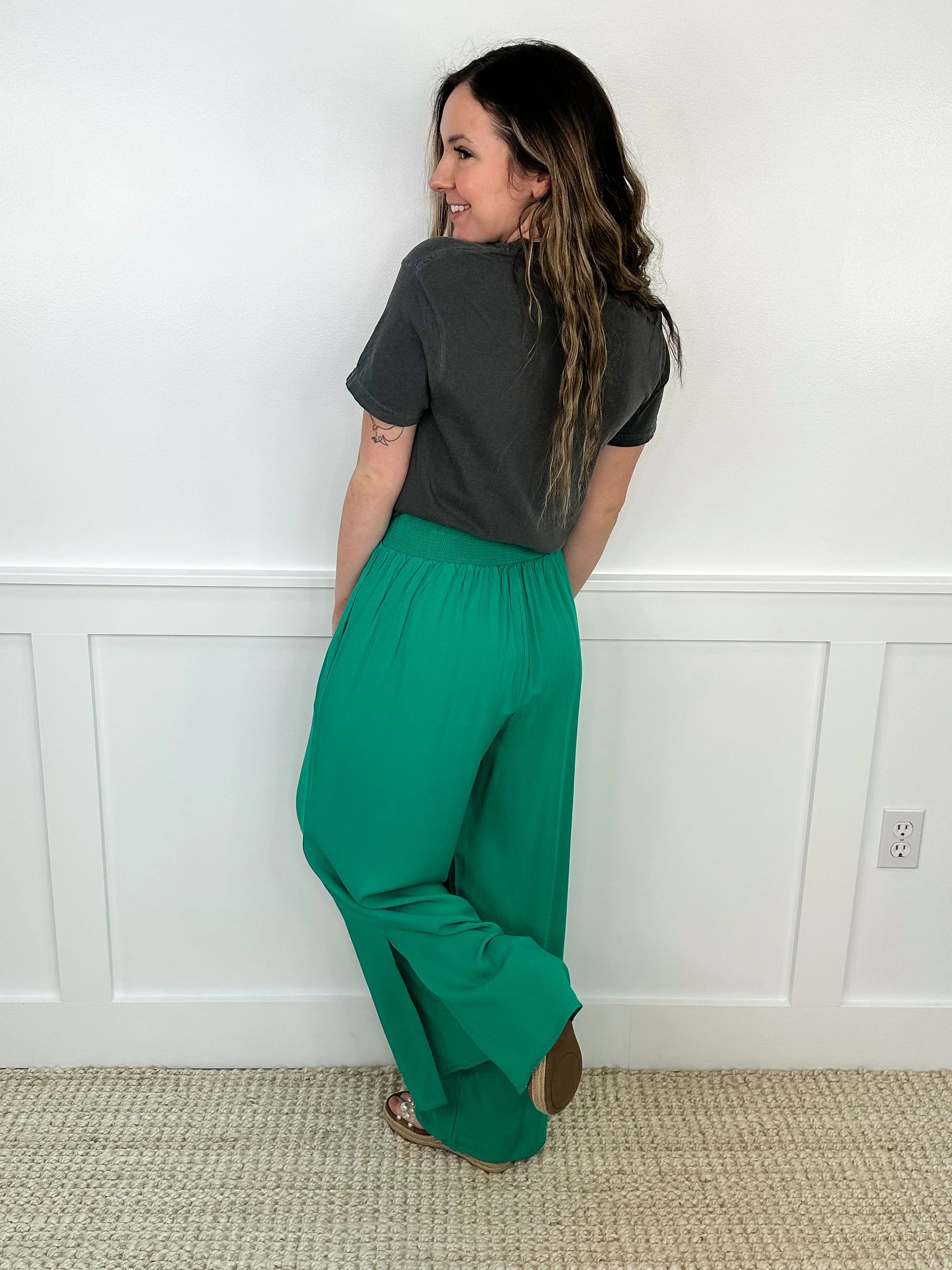 Be Someone High-Rise Rayon Wide Leg Green Avery Mae Bottoms - Image 2