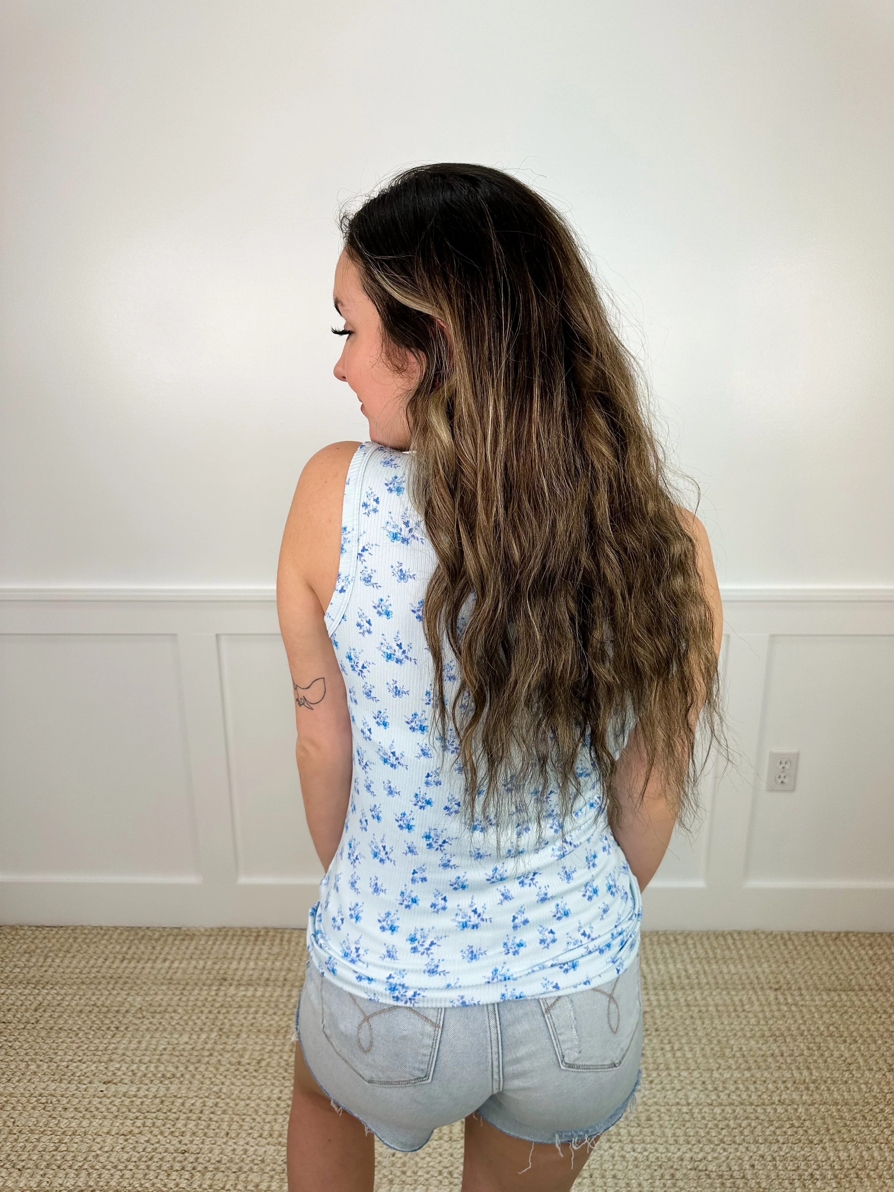Beautiful Blooming Day Ribbed Blue Avery Mae Tank Top - Image 2