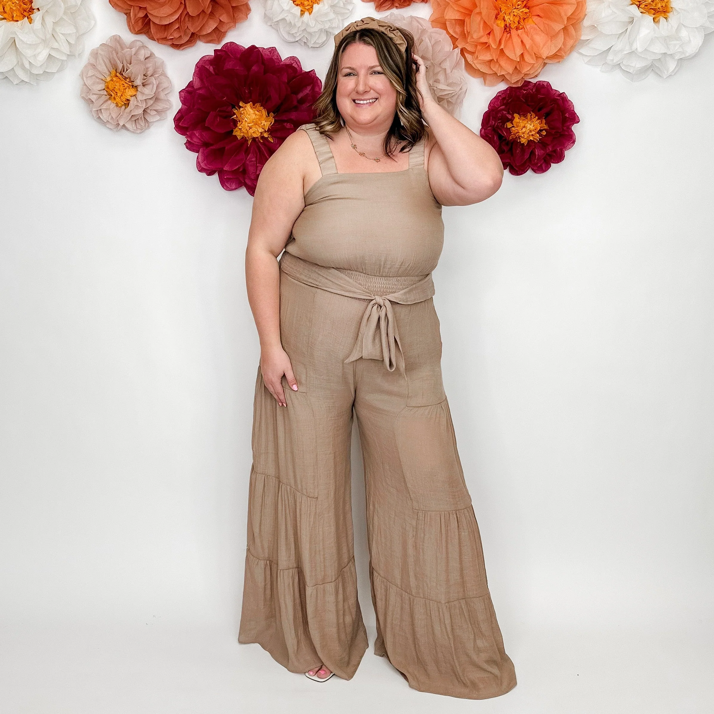 Blissful Wishes Rayon Blend Latte Jumpsuit - Image 2