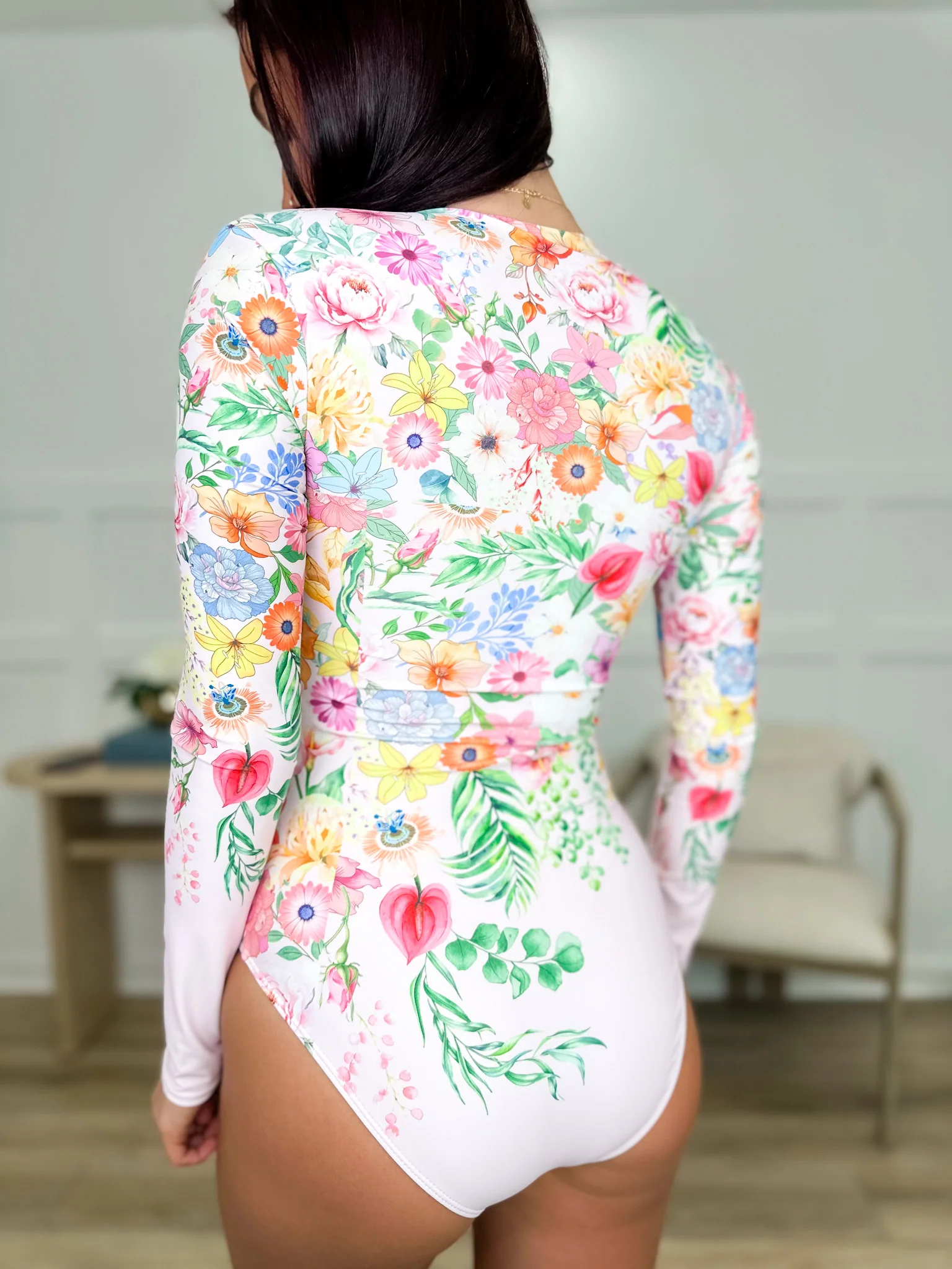Blooming Buds Pink Long Sleeve One Piece Swimsuit *FINAL SALE* - Image 2