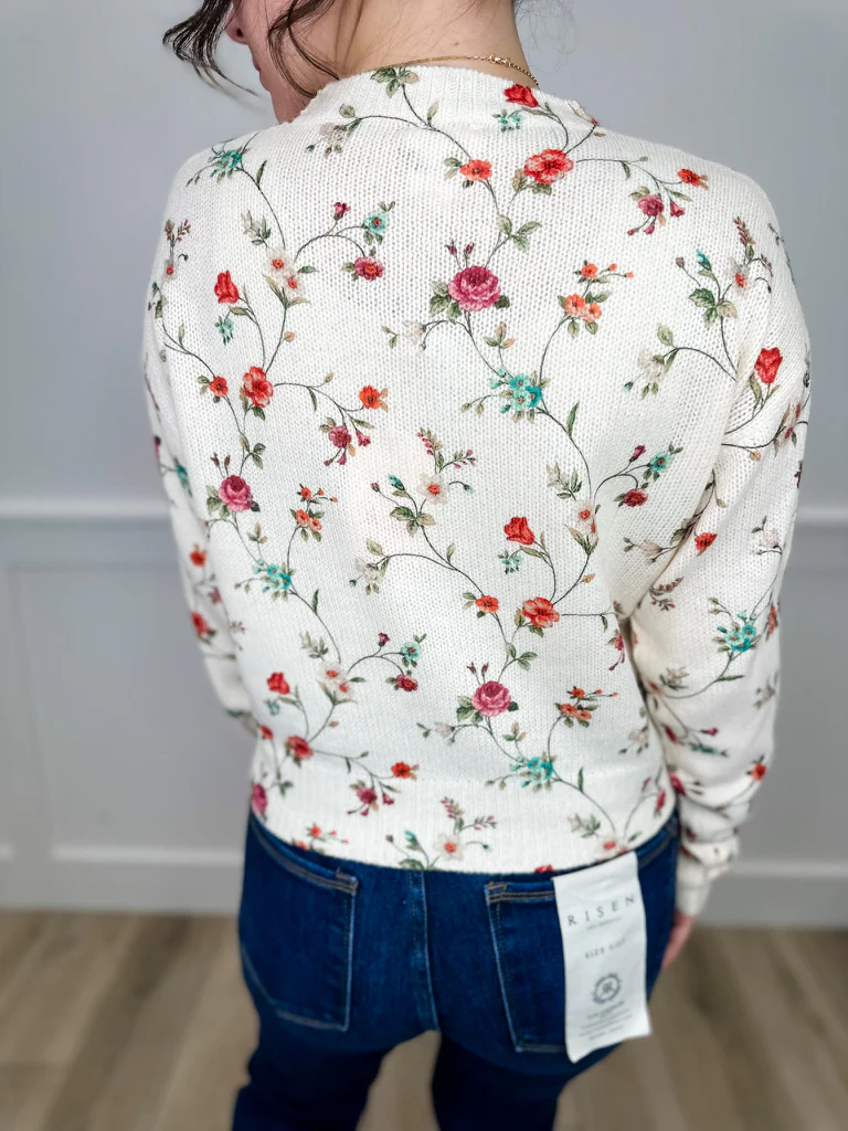 Blooming Petal Knit Long Sleeve Ivory Avery Mae Mom Cropped Sweater Top - Image 2