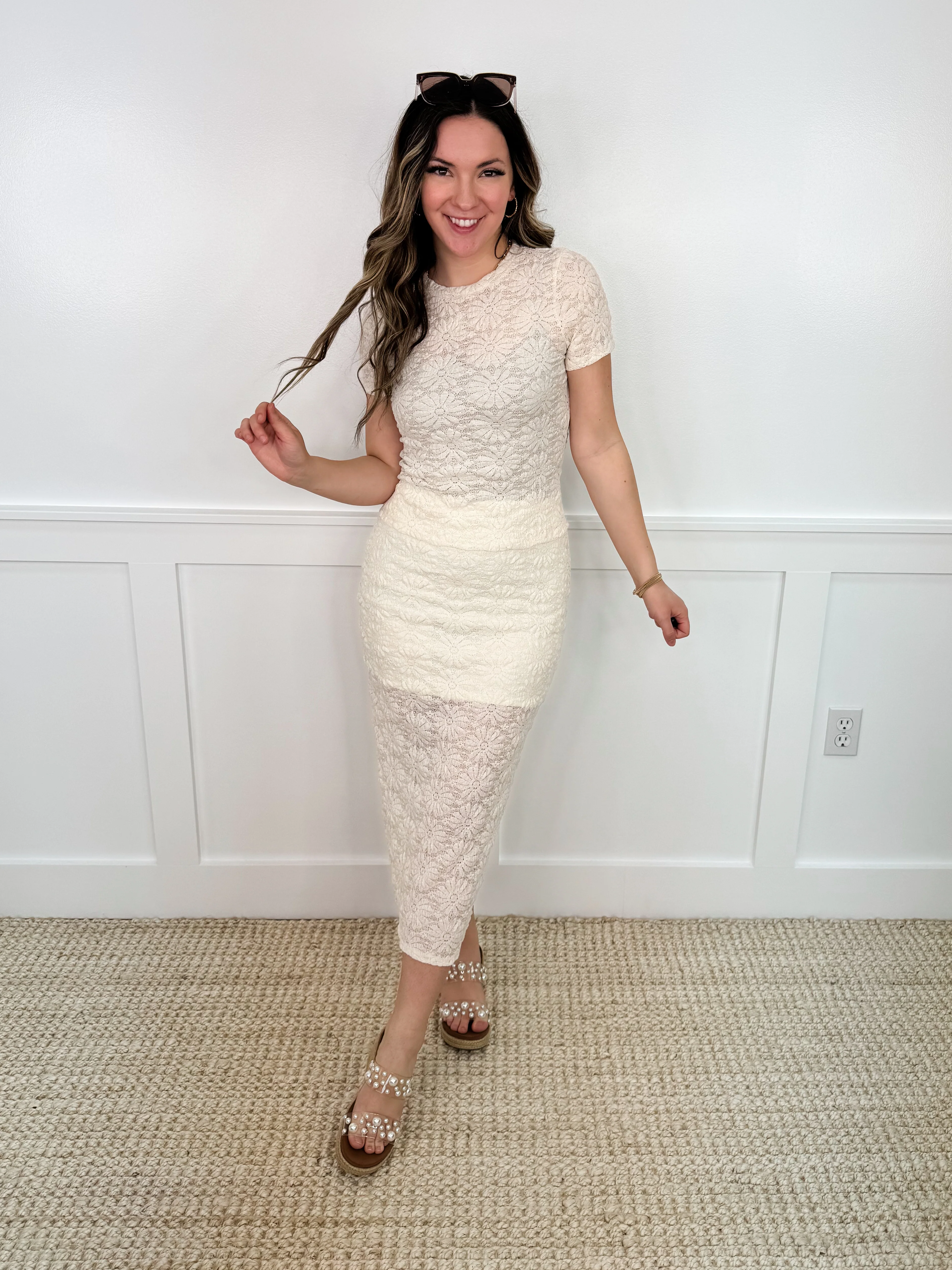 Blooming Sunshine High-Rise Lace Cream Avery Mae Skirt