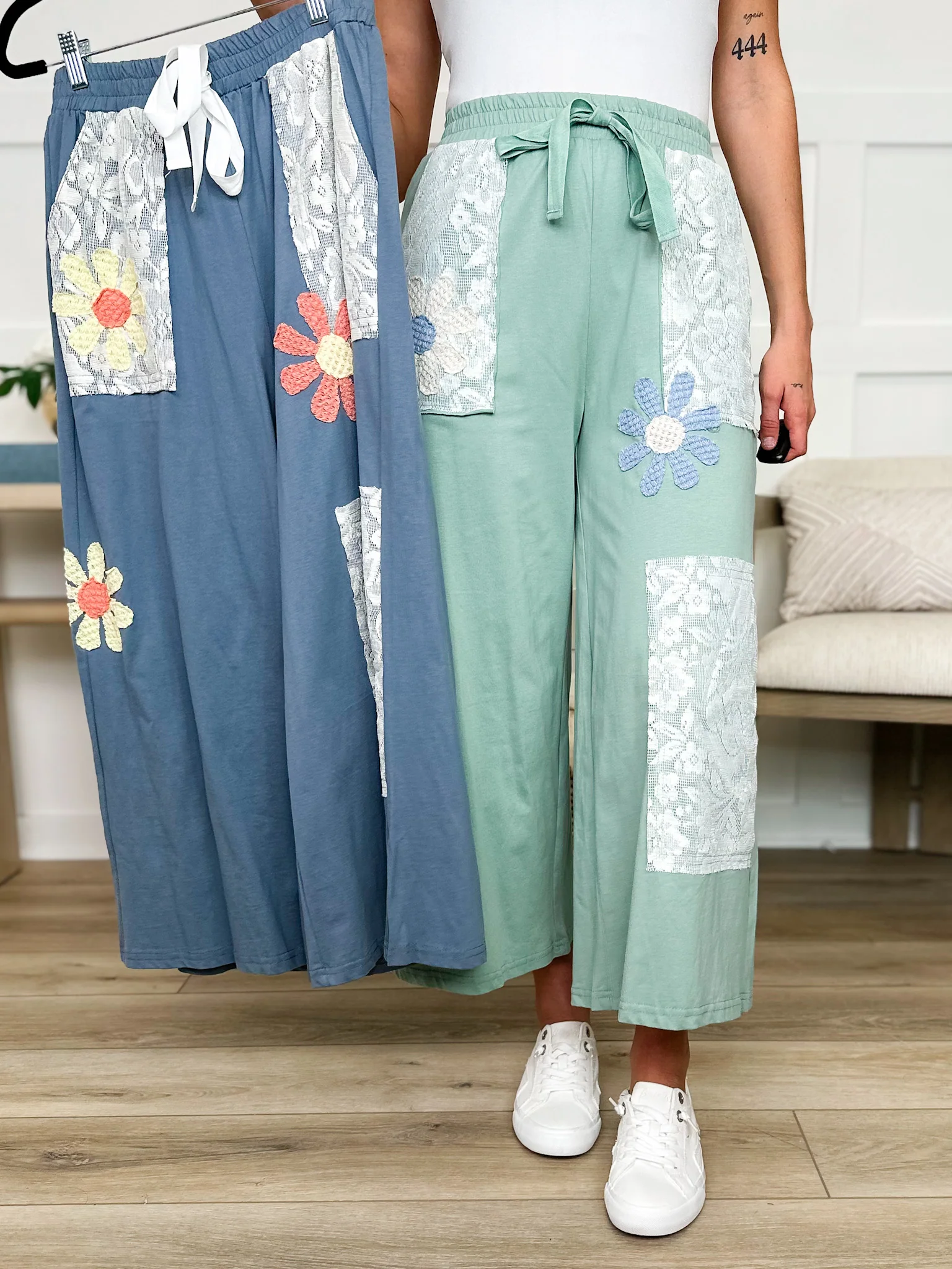 Bohemian Bloom High-Rise Cotton Wide Leg Avery Mae Cropped Bottoms - 2 colors! - Image 5
