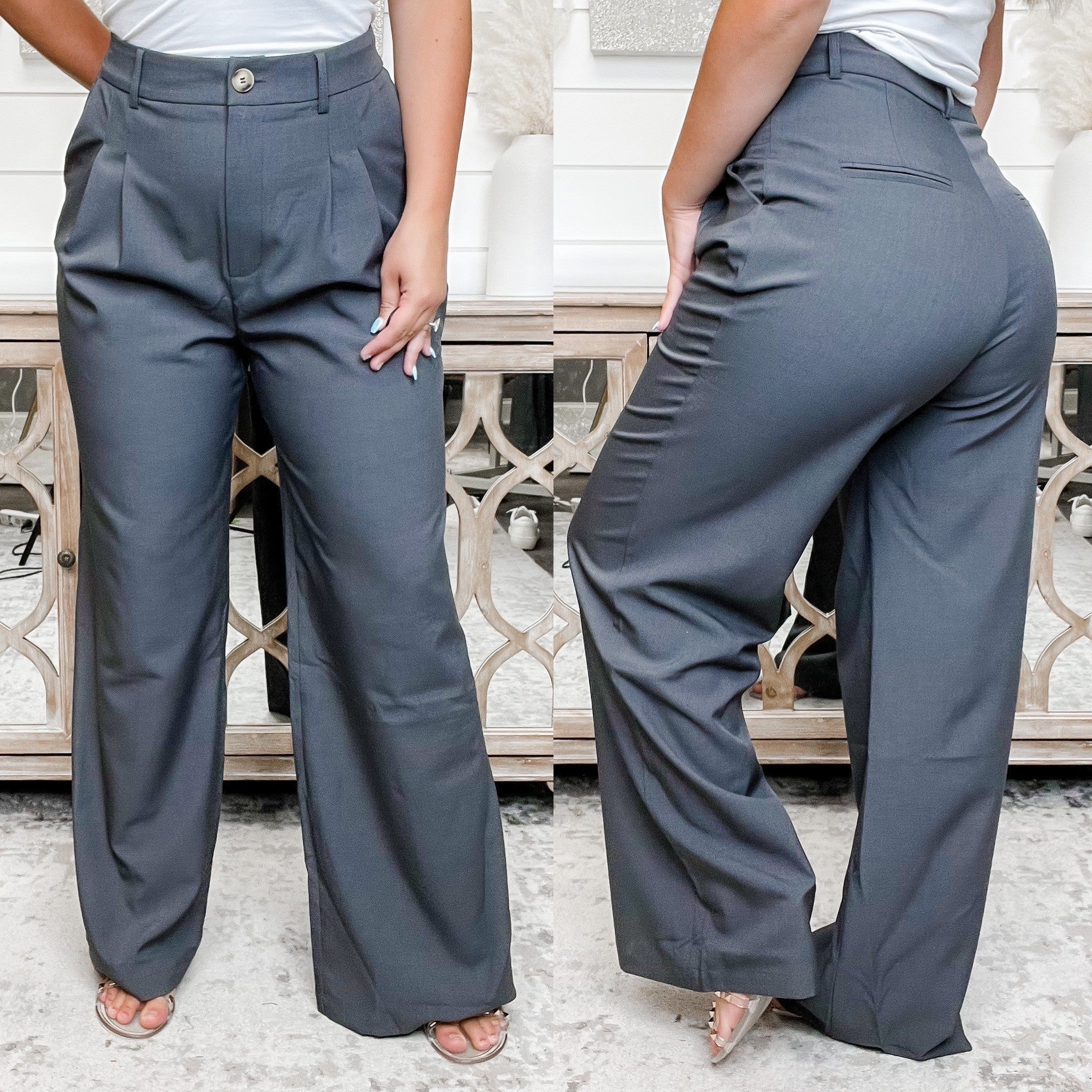 Boss Up High-Rise Charcoal Avery Mae Pleated Bottoms