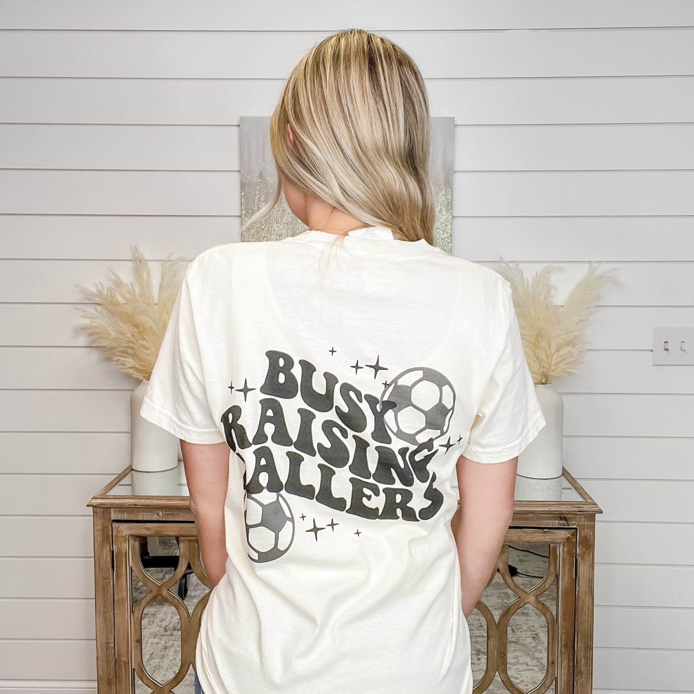 Busy Raising Ballers Cotton Short Sleeve Cream Graphic Tee Shirt - 2 options! - Image 3