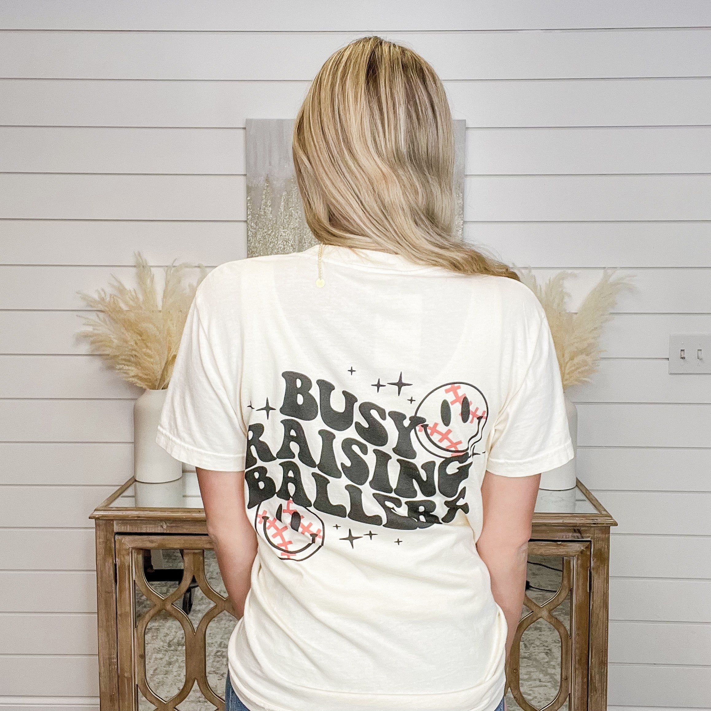 Busy Raising Ballers Cotton Short Sleeve Cream Graphic Tee Shirt - 2 options! - Image 5