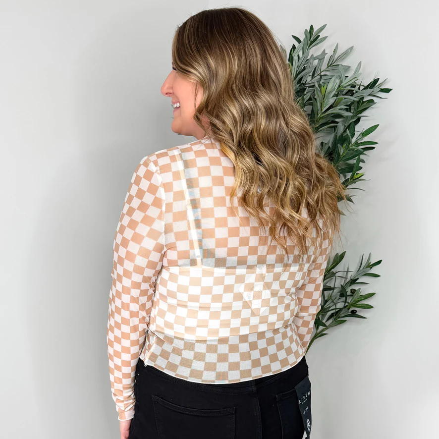 Can I Help You Sheef Mesh Long Sleeve Brown Avery Mae Cropped Top - 2 piece set! - Image 2
