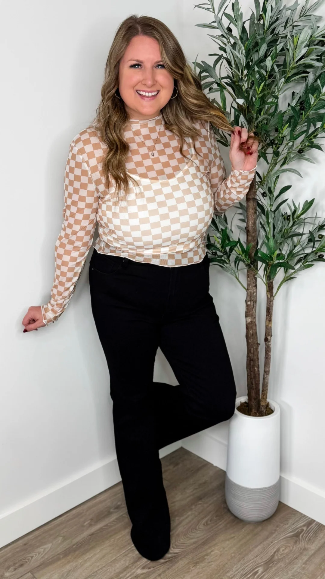 Can I Help You Sheef Mesh Long Sleeve Brown Avery Mae Cropped Top - 2 piece set! - Image 4