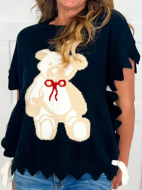 Can Not Bear it Short Sleeve Black Avery Mae Sweater Top