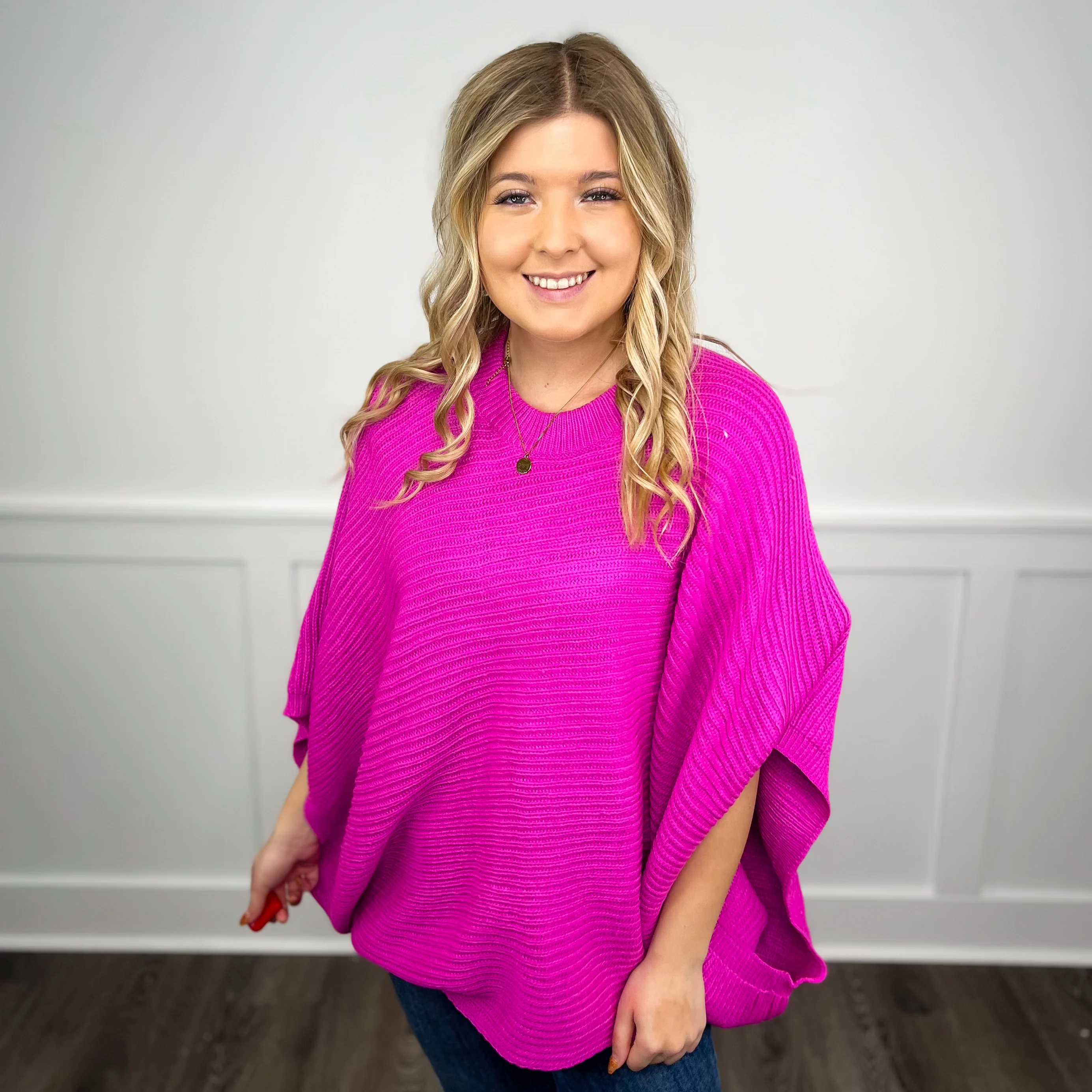 Can't Be Bothered Knit 3/4 Sleeve Avery Mae Poncho Top - 4 colors! - Image 3