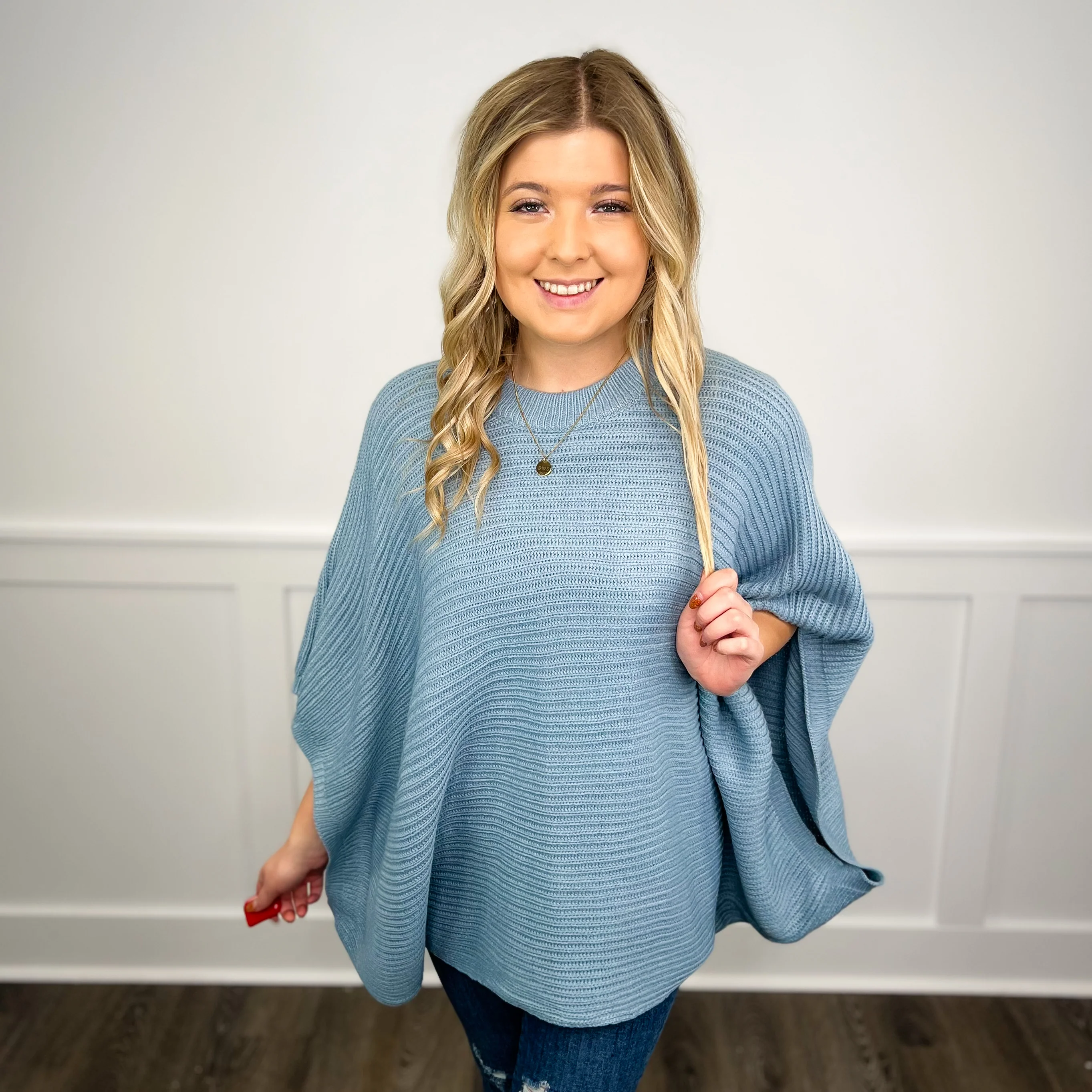Can't Be Bothered Knit 3/4 Sleeve Avery Mae Poncho Top - 4 colors! - Image 4