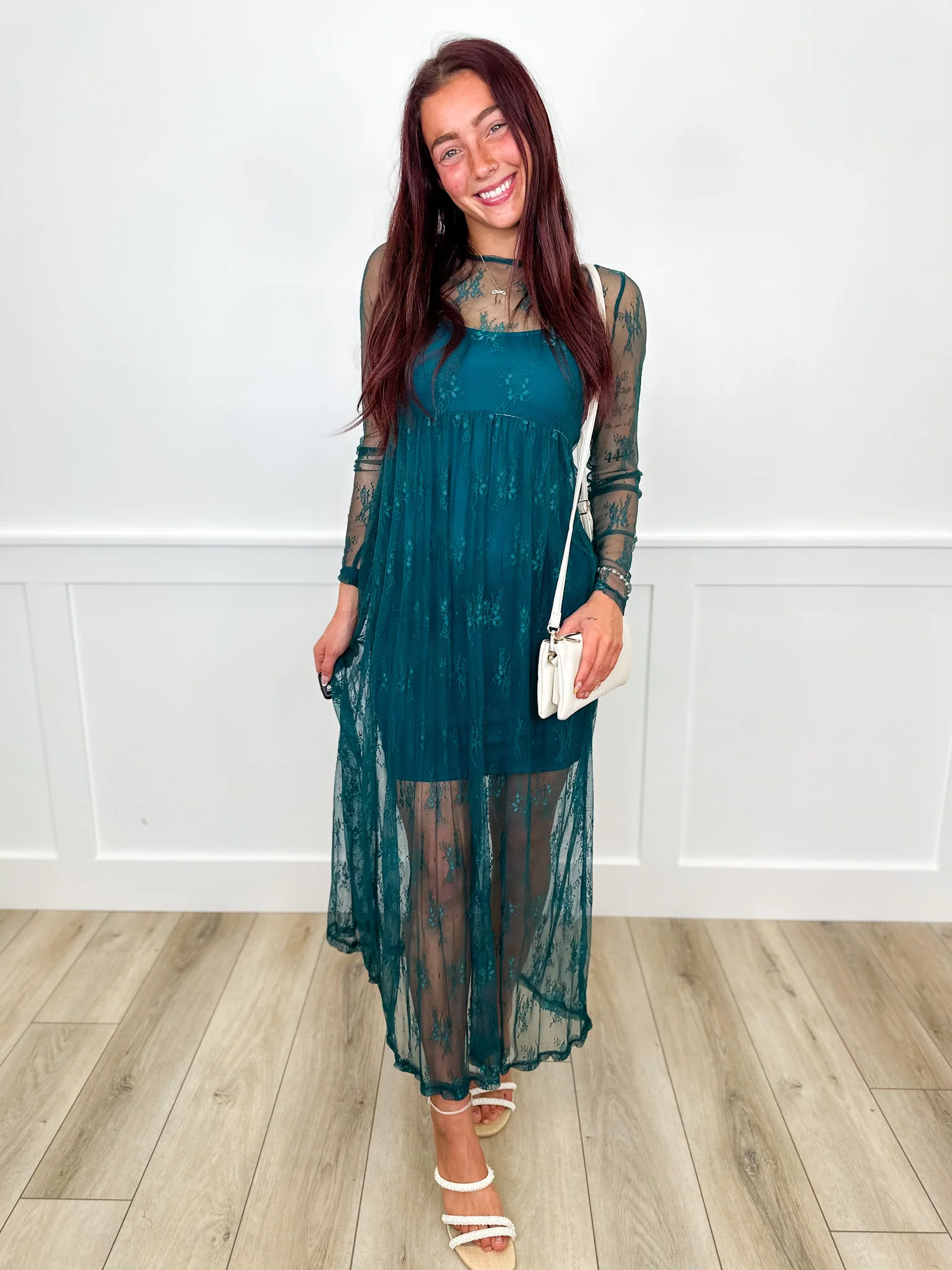Can't Stop Me Sheer Mesh Long Sleeve Teal Green Avery Mae Dress - Image 4