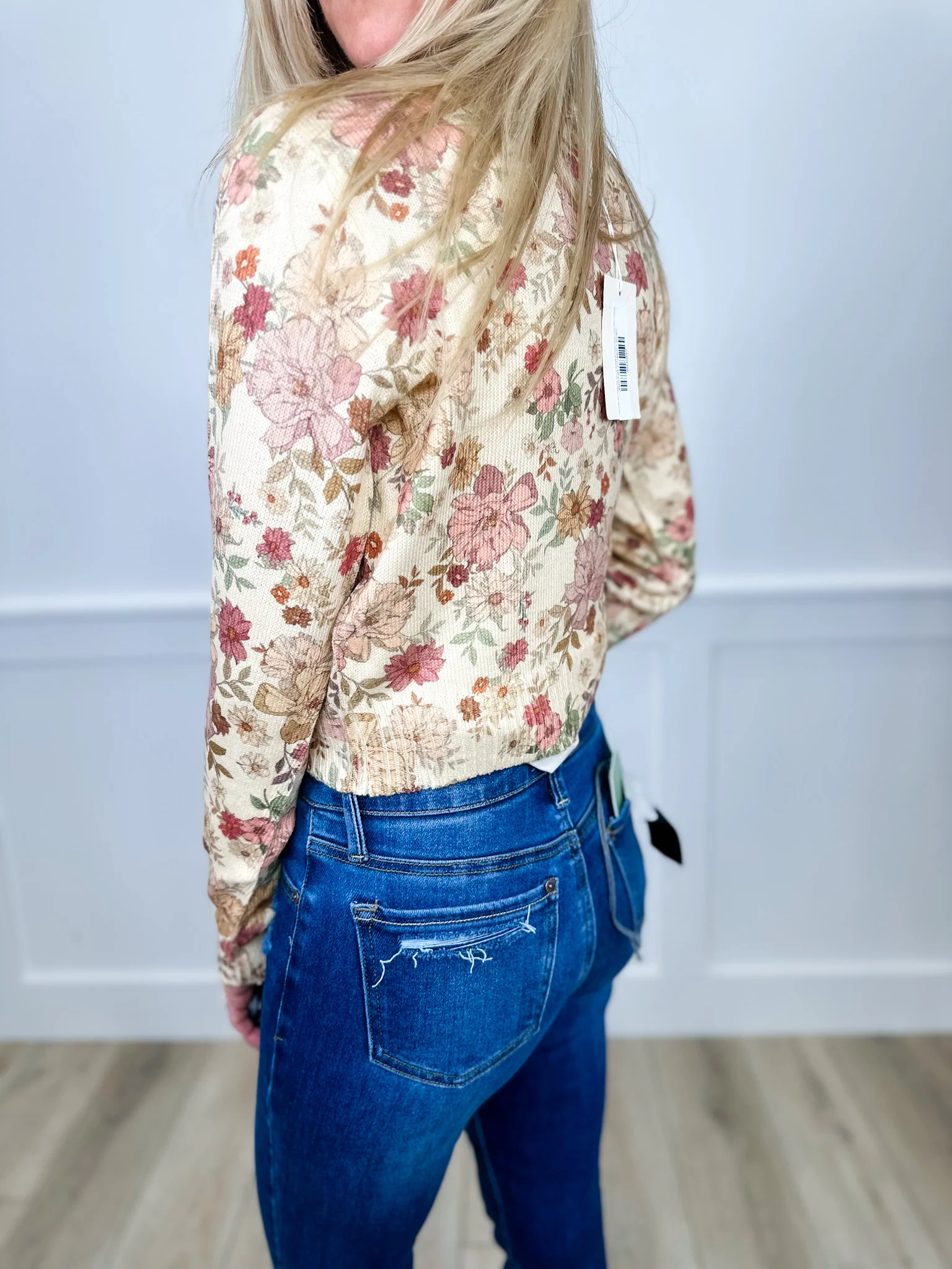 Captured Your Essence Knit Long Sleeve Cream Avery Mae Mom Cropped Sweater Top - Image 2