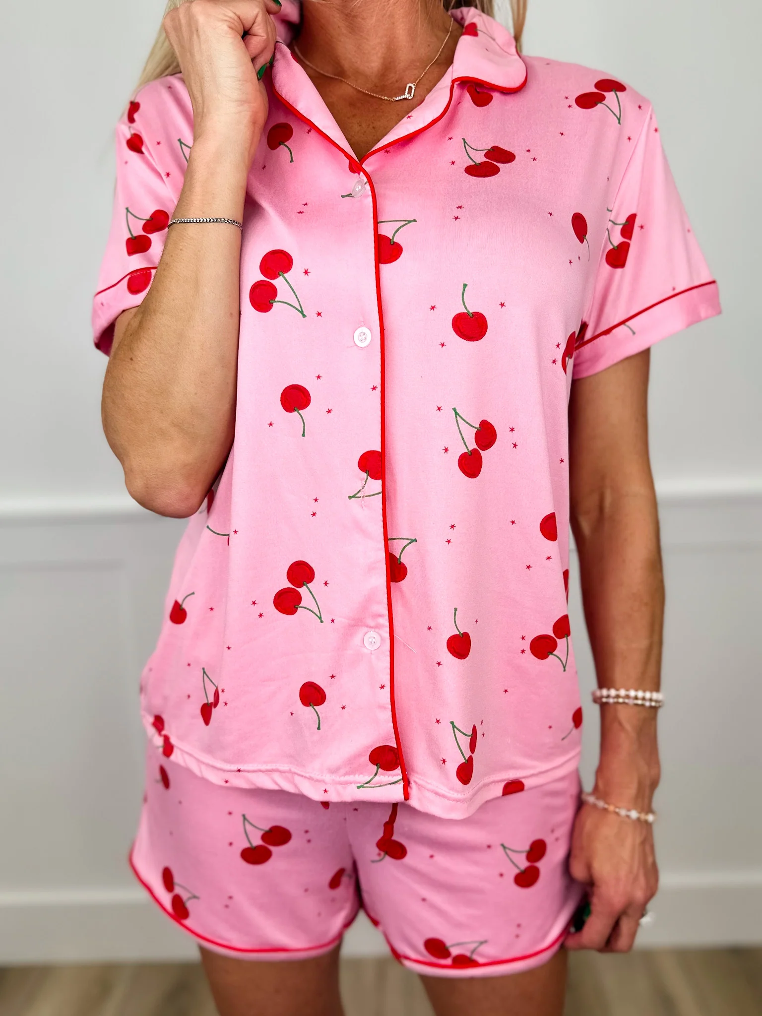 Cherry Delight Lightweight High-Rise Pink Avery Mae PJ Set