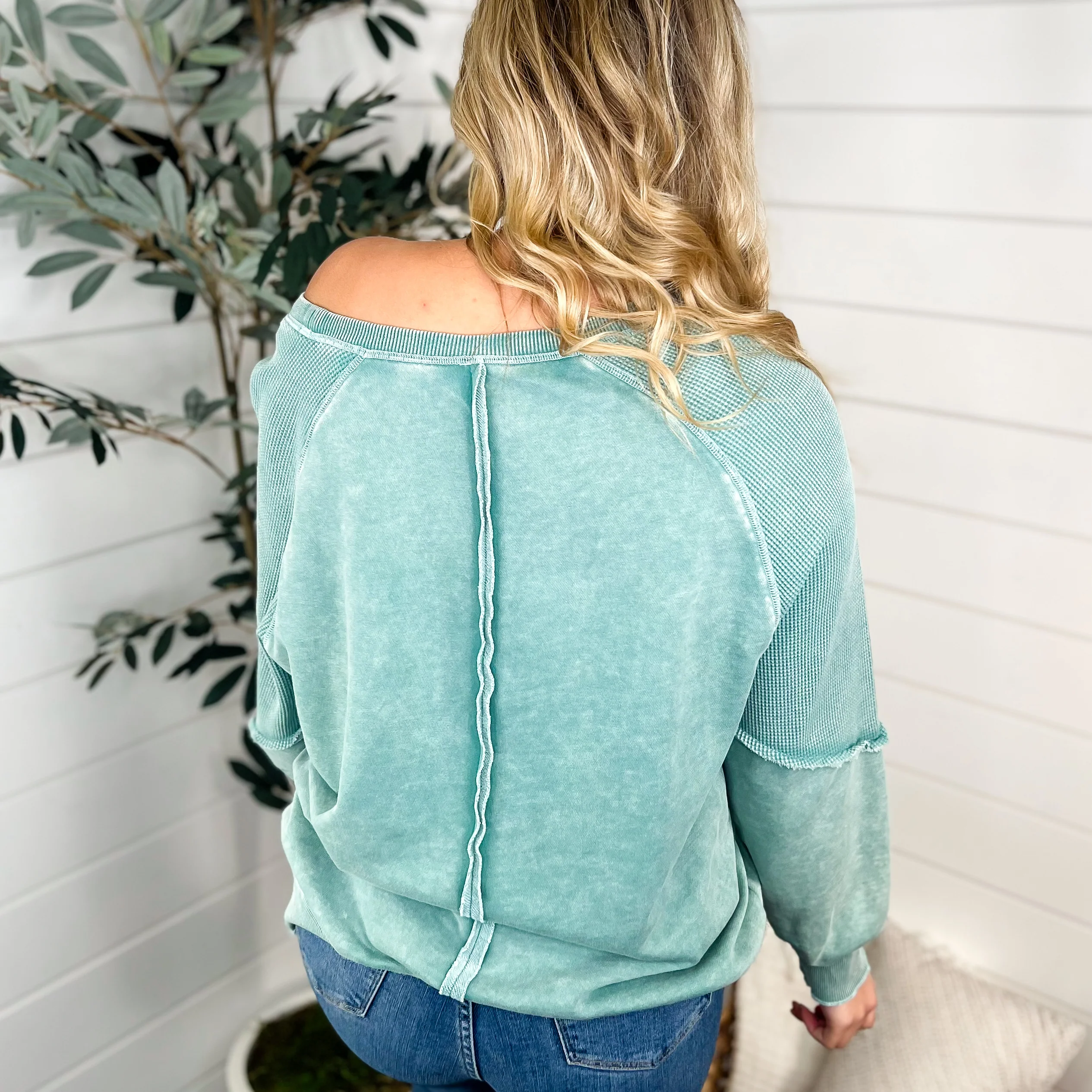 Coming Back Cotton Blend Long Sleeve Aqua Avery Mae Top - Image 2