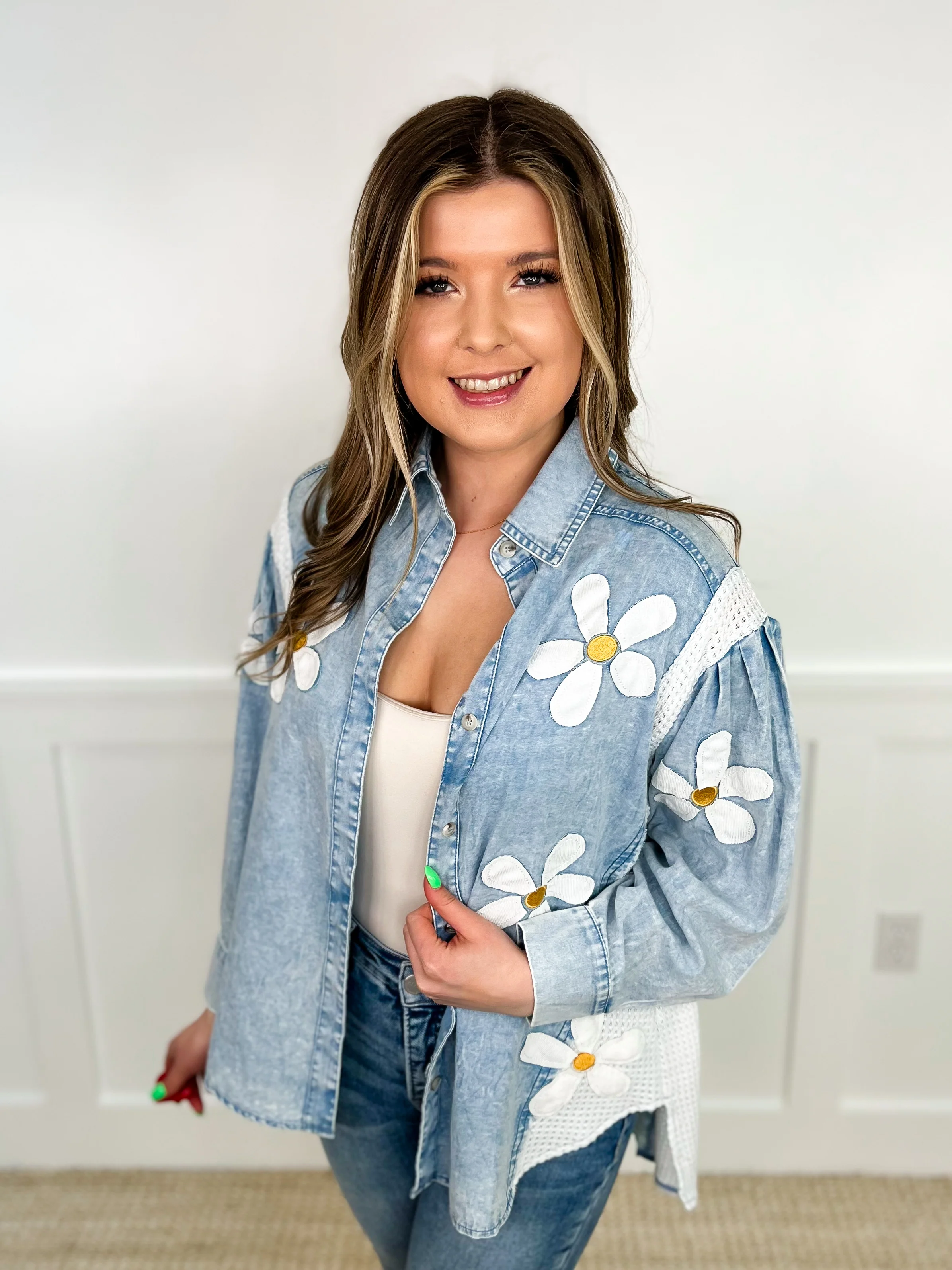 Confidence is Key Cotton Blend Long Sleeve Denim Avery Mae Button Up Top