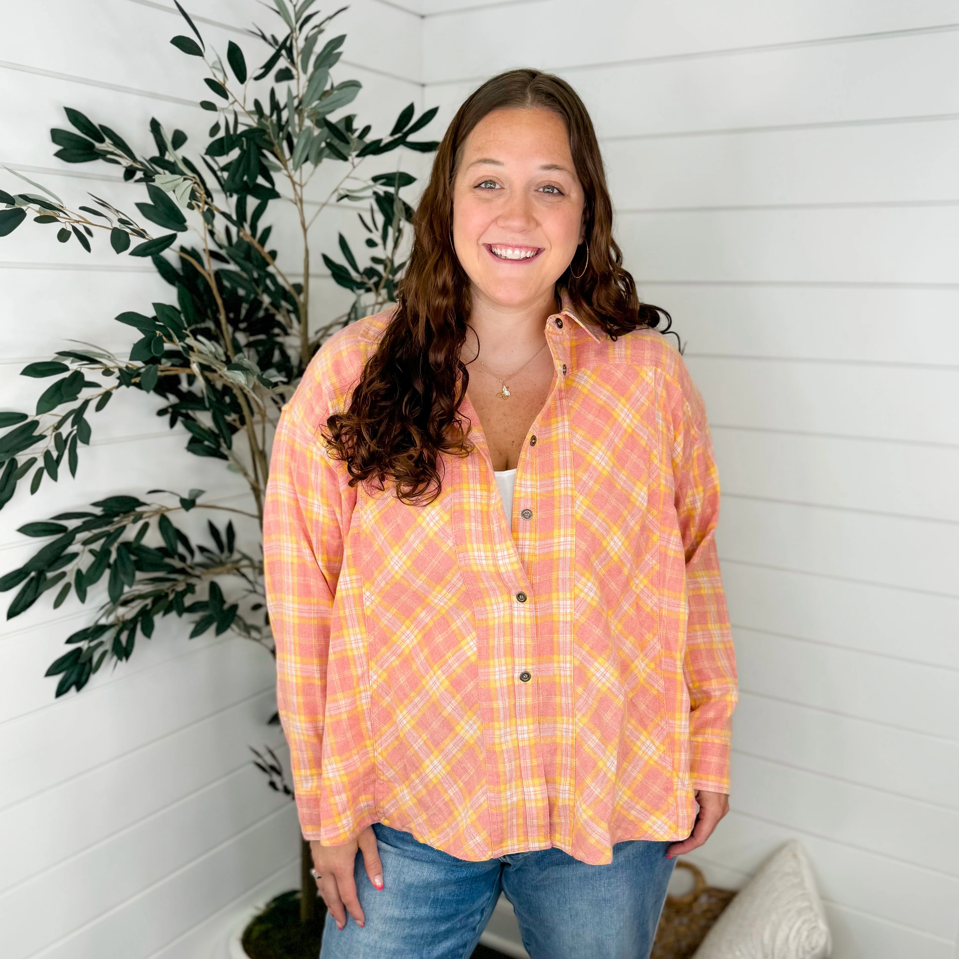 Country Lemonade Long Sleeve Pink Avery Mae Button Up Top