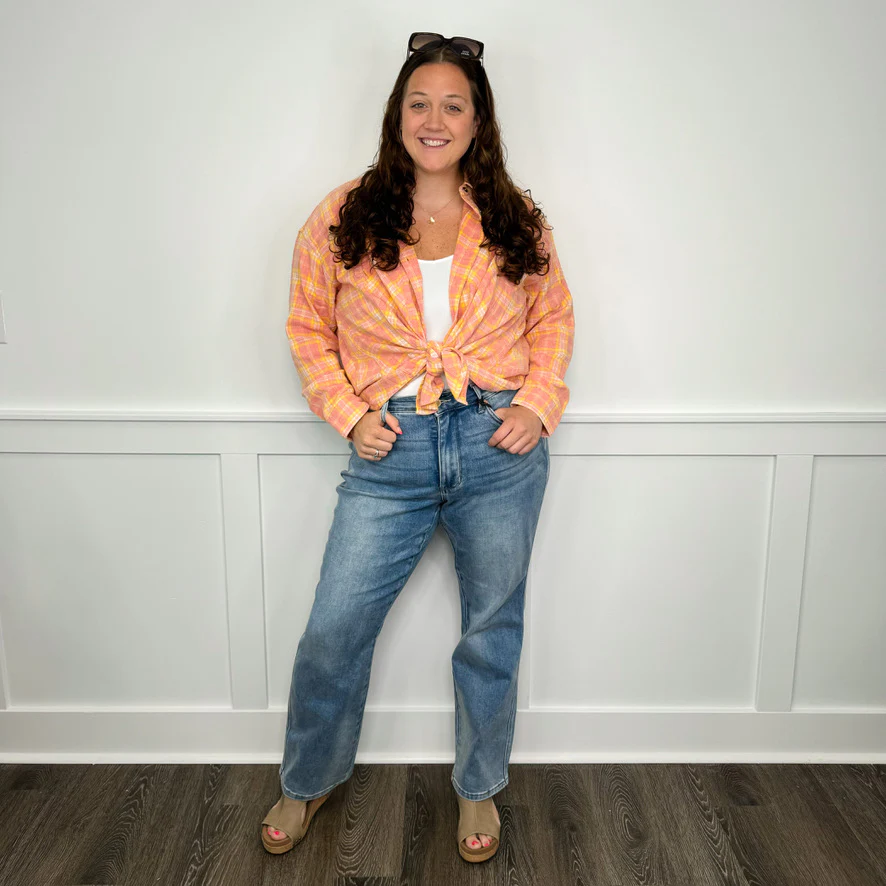Country Lemonade Long Sleeve Pink Avery Mae Button Up Top - Image 3