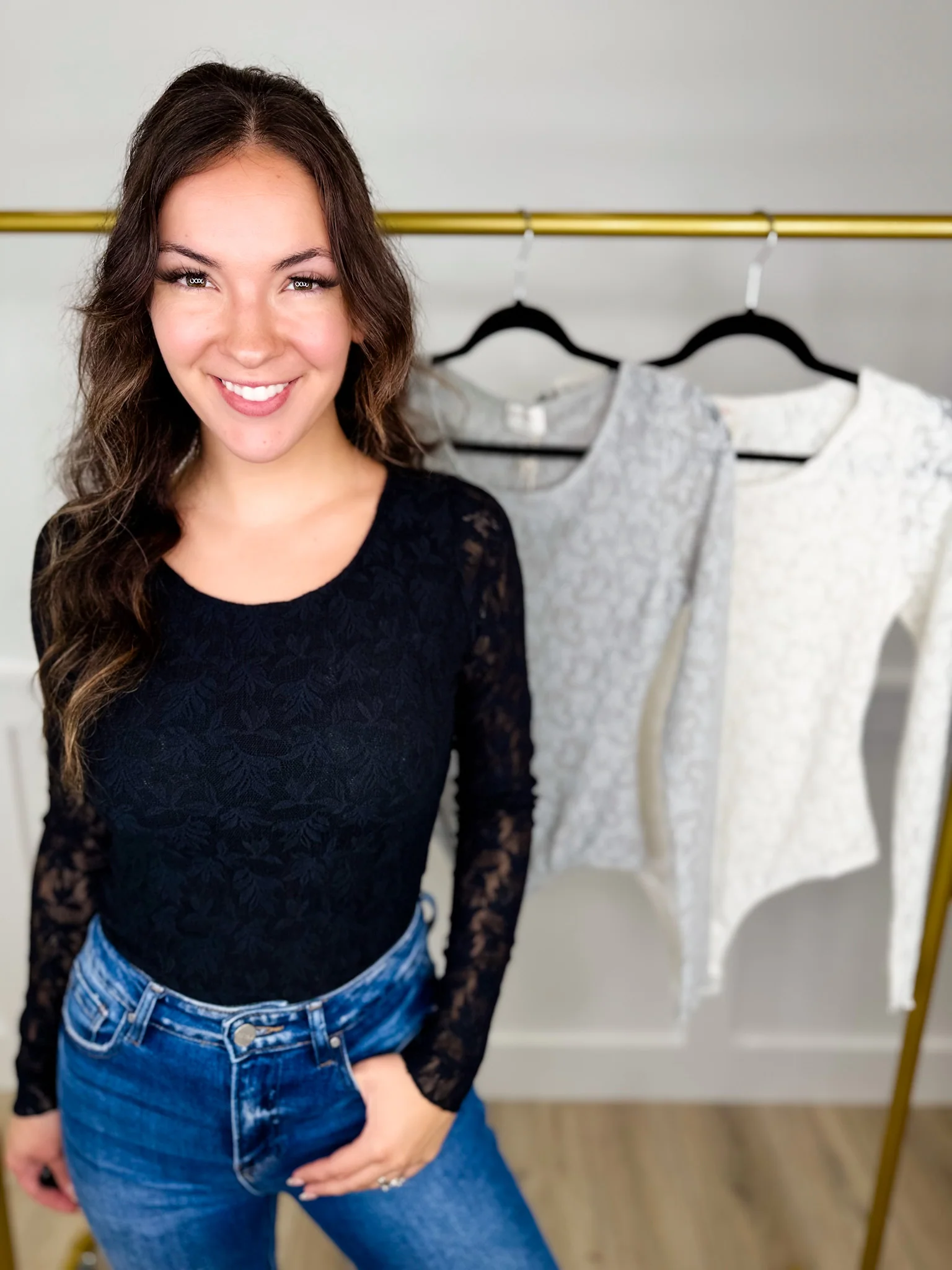 Crazy in Love Lace Long Sleeve Avery Mae Bodysuit Top - 3 colors!