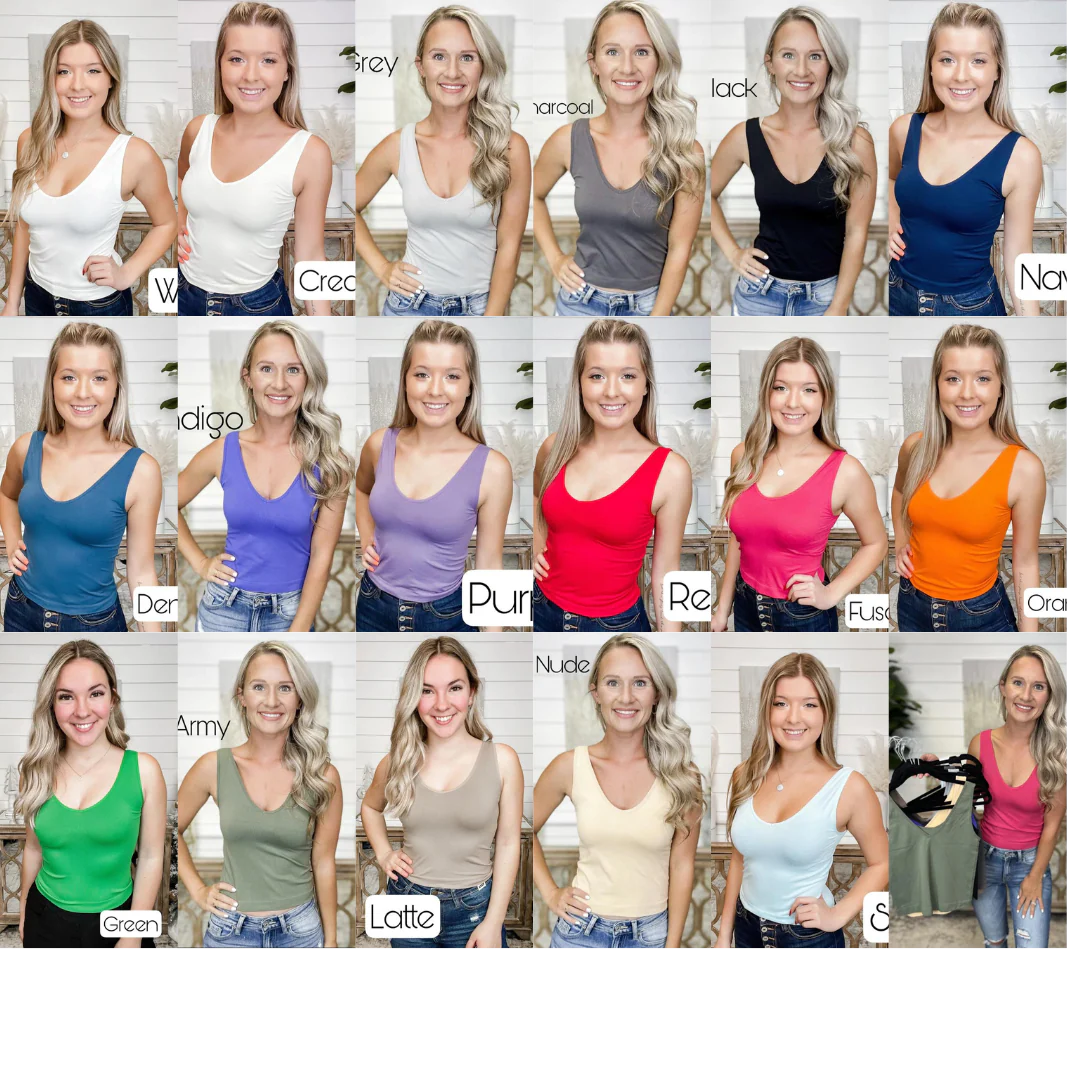 Cropped Basic Reversible V & Scoop Neck Tank Top - 17 colors! - Image 2
