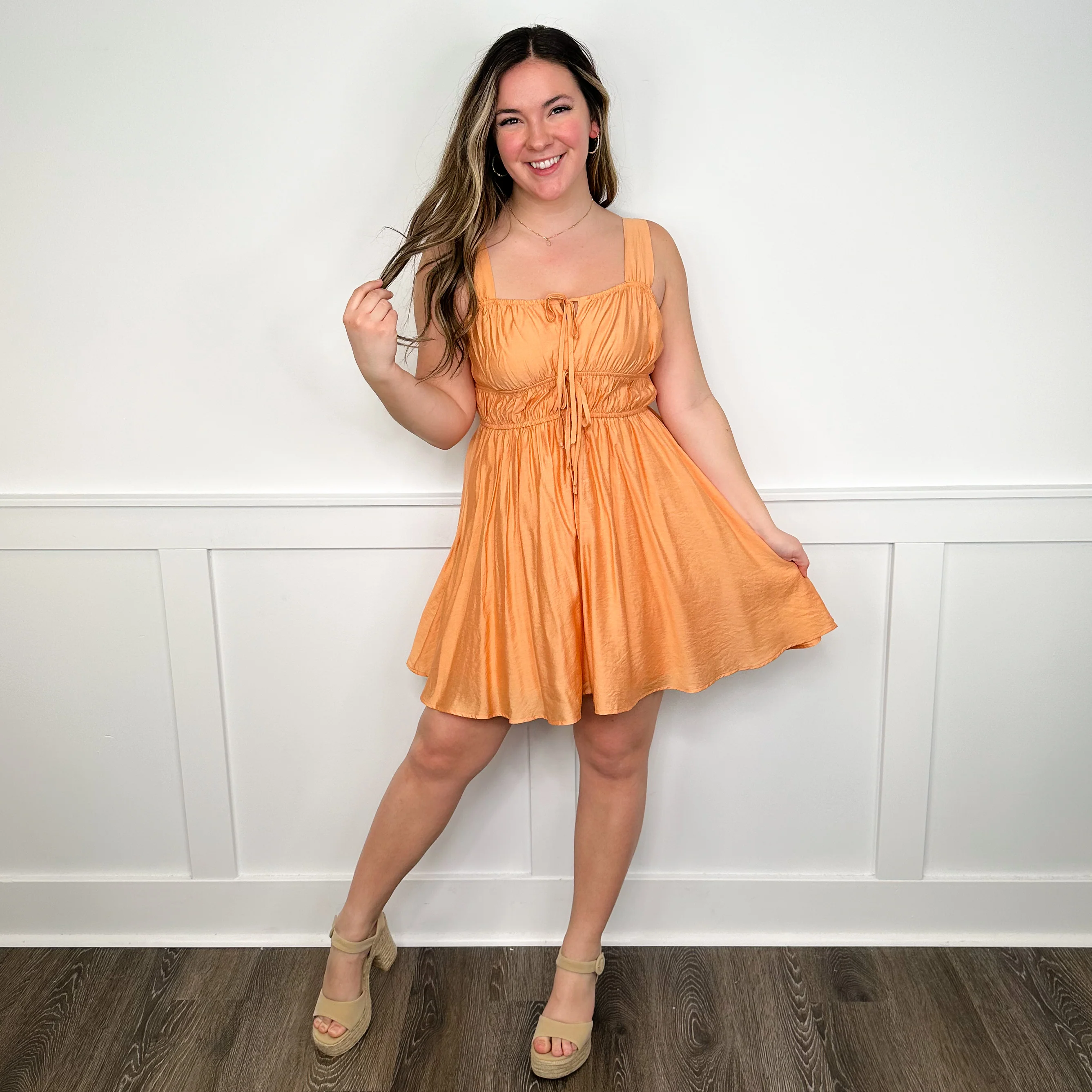 Dancing All Around Rayon Blend Orange Avery Mae Dress
