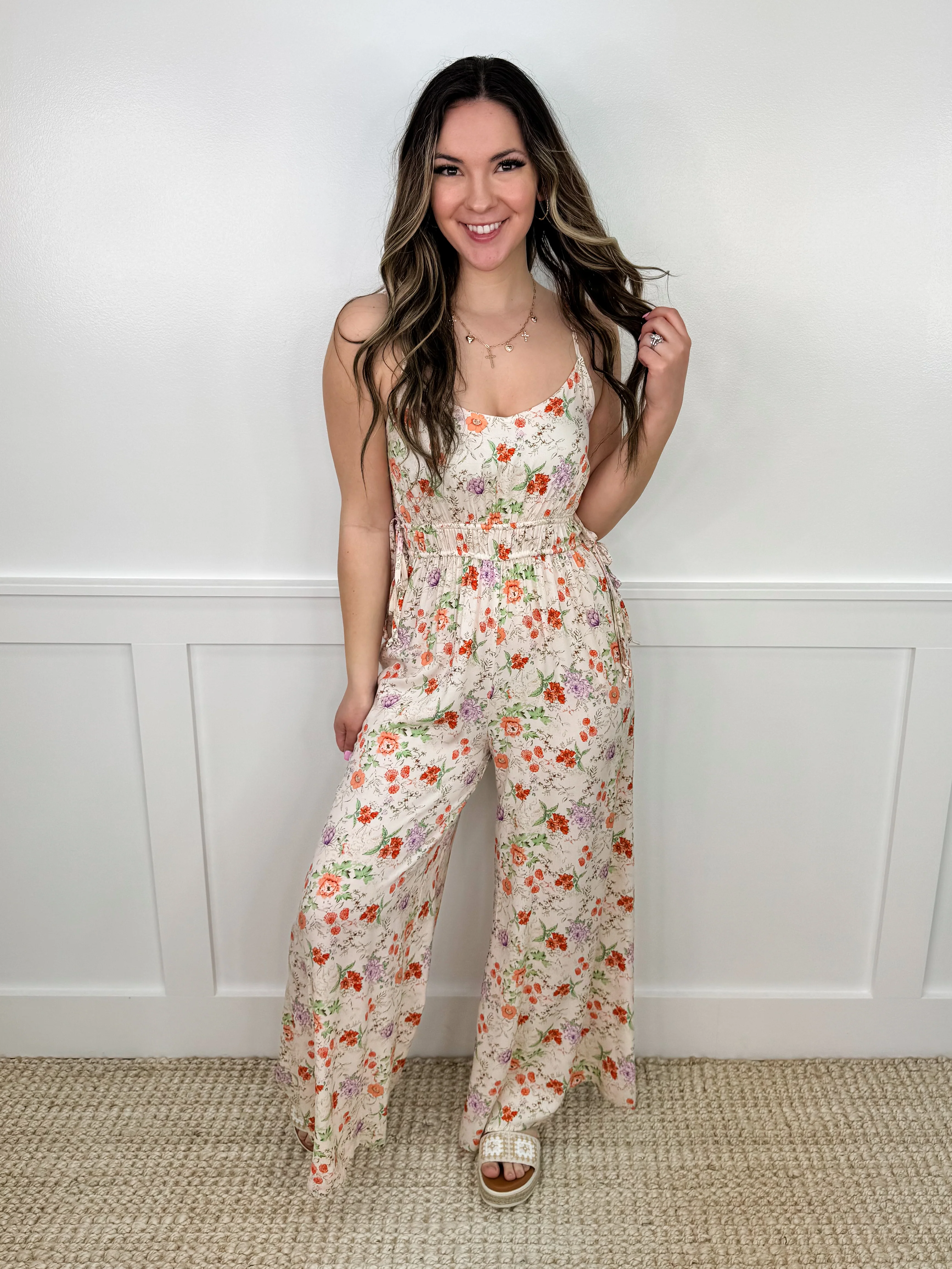 Dancing Through Sunshine Rayon Cream Avery Mae Jumpsuit